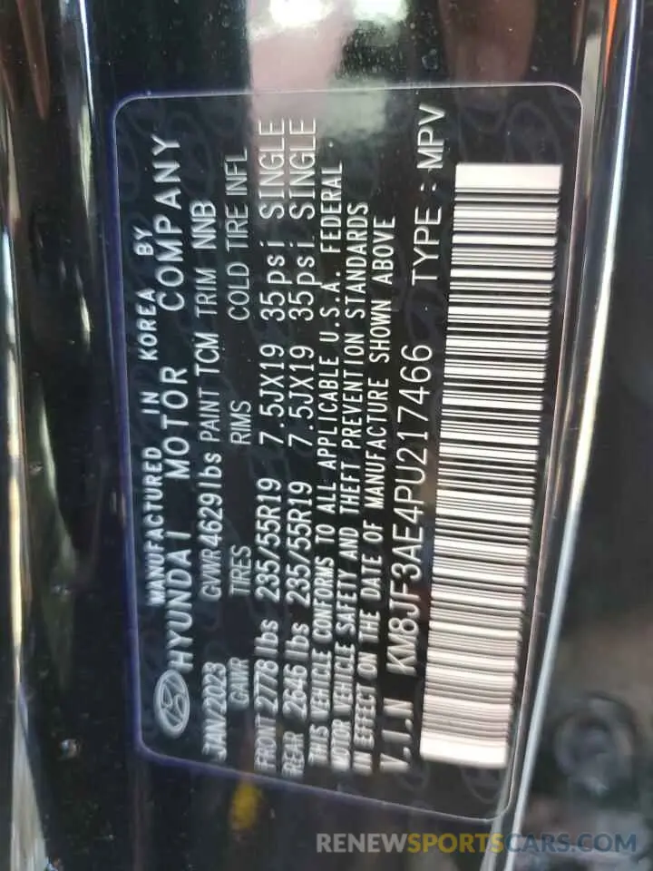 13 Photograph of a damaged car KM8JF3AE4PU217466 HYUNDAI TUCSON 2023