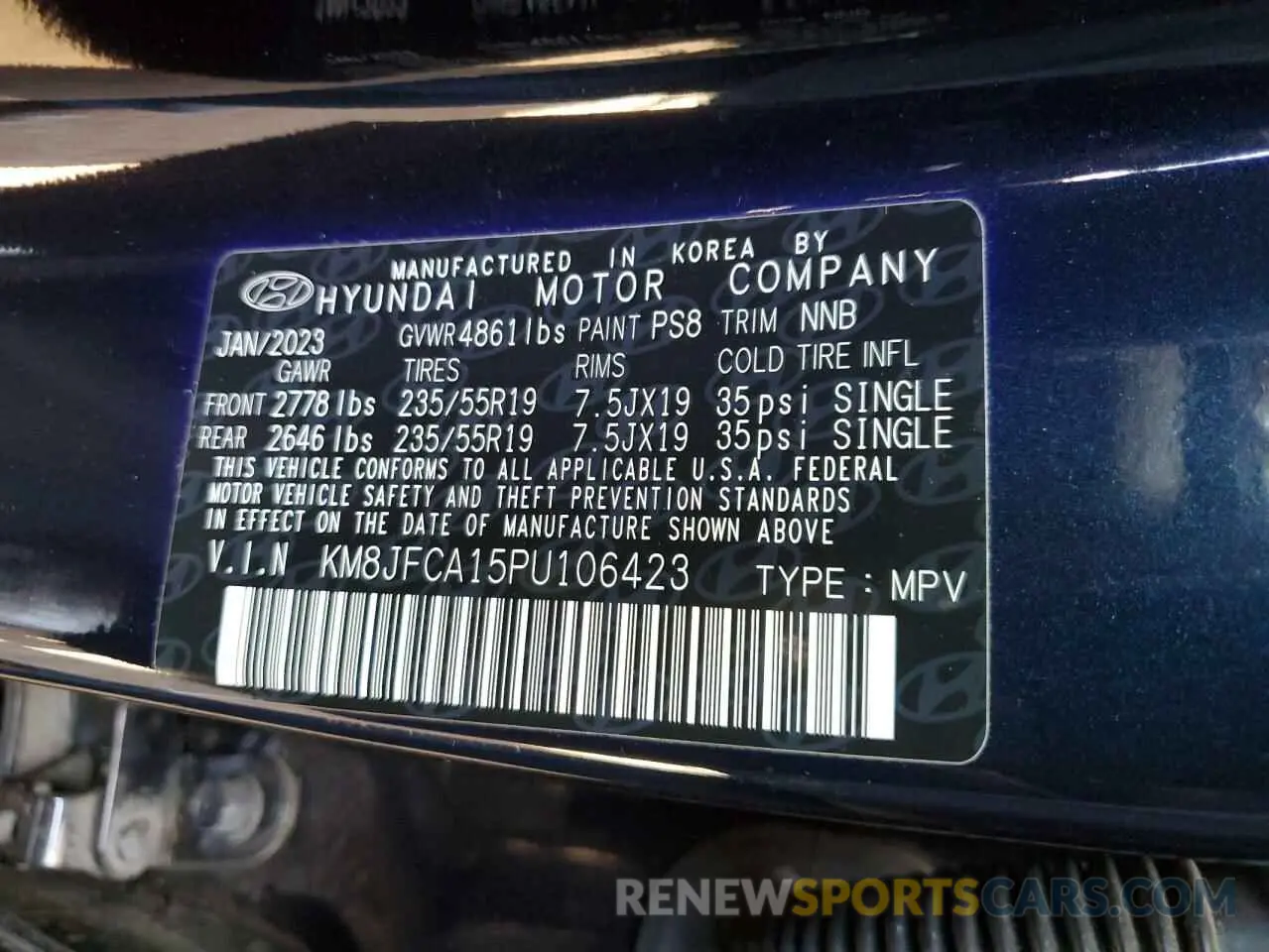 13 Photograph of a damaged car KM8JFCA15PU106423 HYUNDAI TUCSON 2023
