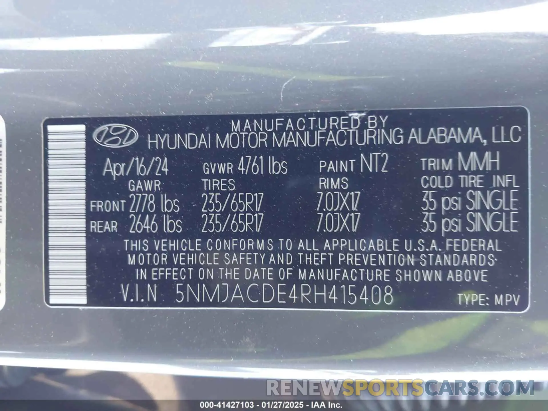 9 Photograph of a damaged car 5NMJACDE4RH415408 HYUNDAI TUCSON 2024