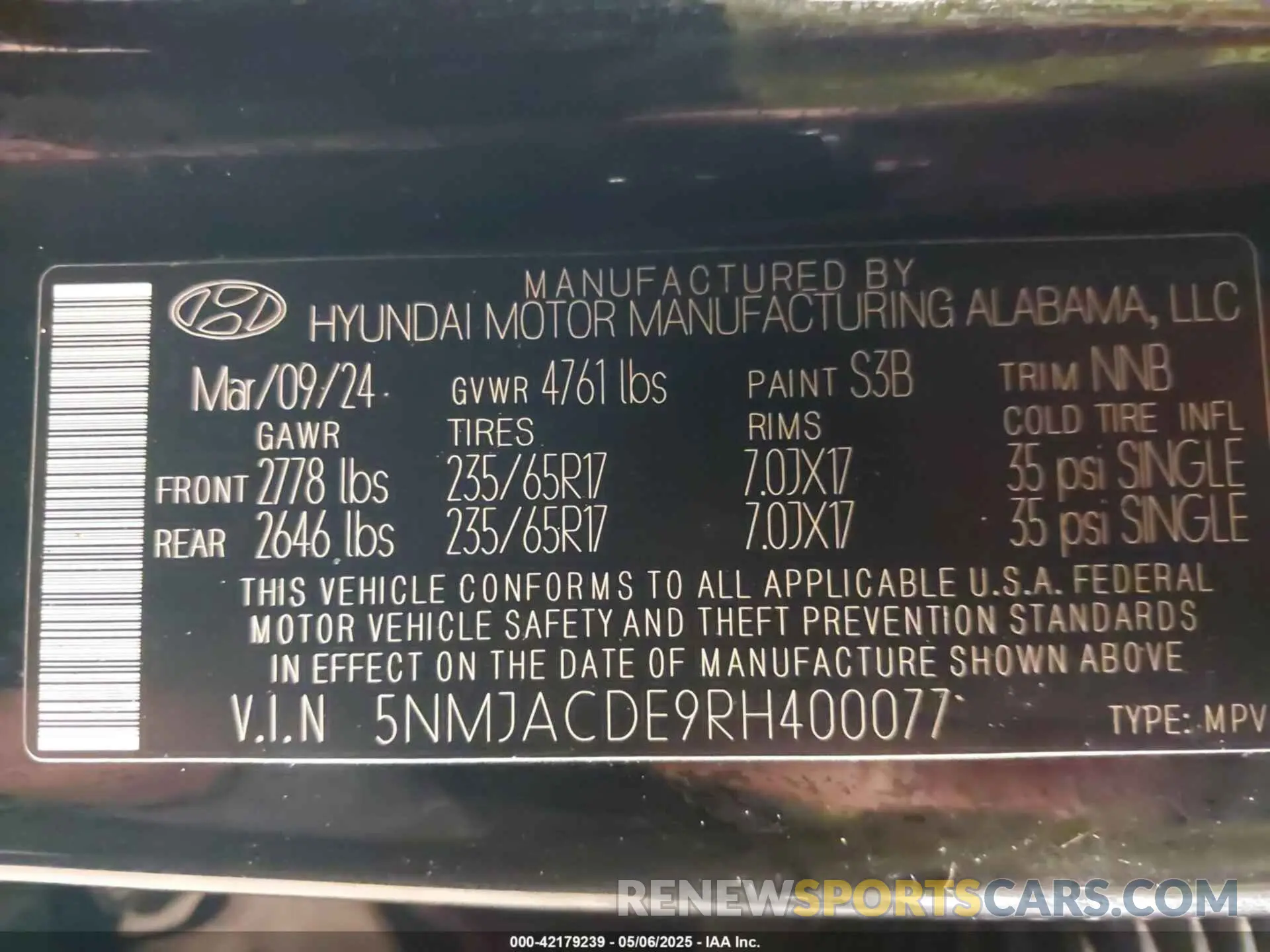 9 Photograph of a damaged car 5NMJACDE9RH400077 HYUNDAI TUCSON 2024