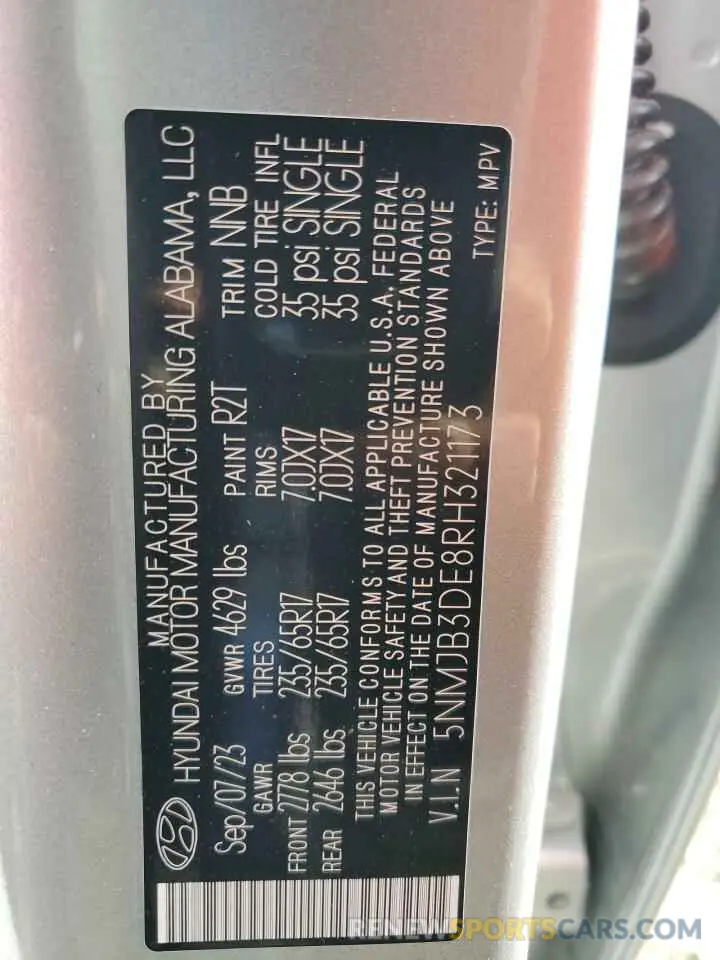 14 Photograph of a damaged car 5NMJB3DE8RH321173 HYUNDAI TUCSON 2024