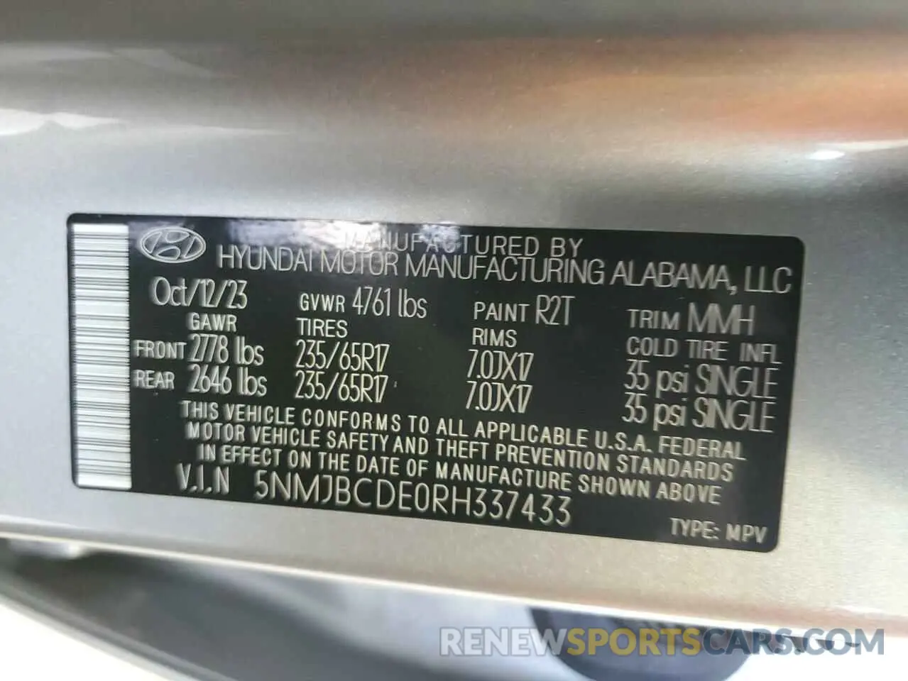 14 Photograph of a damaged car 5NMJBCDE0RH337433 HYUNDAI TUCSON 2024