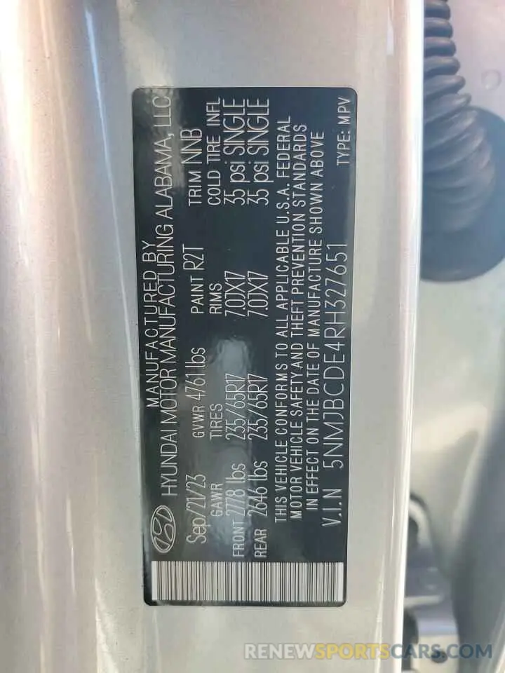 15 Photograph of a damaged car 5NMJBCDE4RH327651 HYUNDAI TUCSON 2024