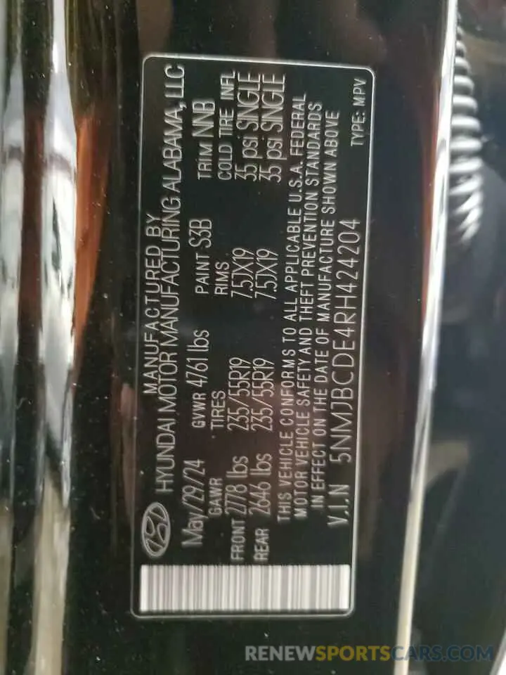 13 Photograph of a damaged car 5NMJBCDE4RH424204 HYUNDAI TUCSON 2024