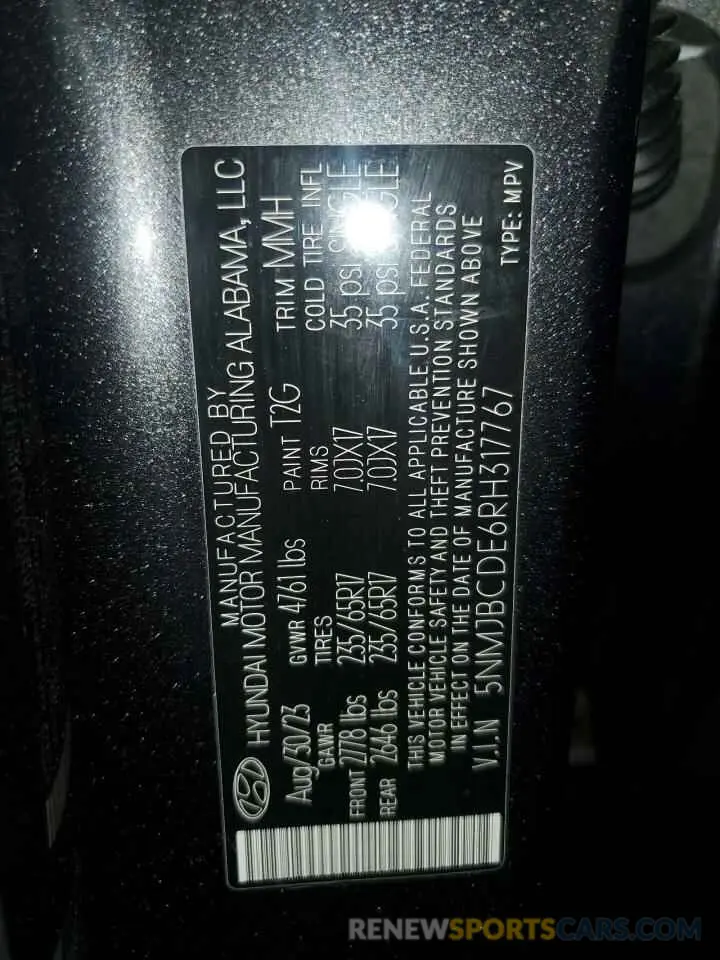 13 Photograph of a damaged car 5NMJBCDE6RH317767 HYUNDAI TUCSON 2024