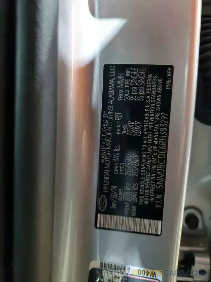 14 Photograph of a damaged car 5NMJBCDE6RH383297 HYUNDAI TUCSON 2024