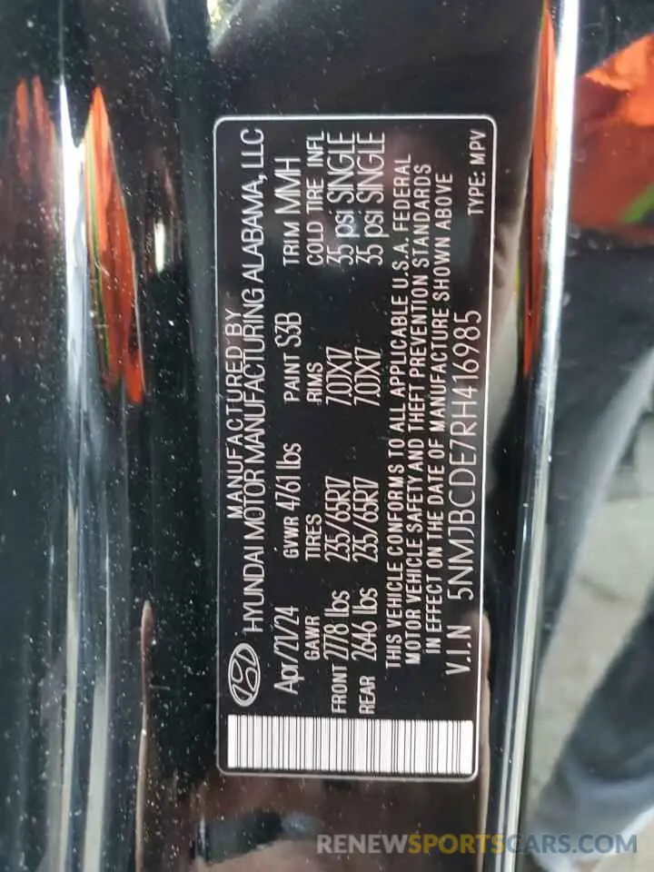 14 Photograph of a damaged car 5NMJBCDE7RH416985 HYUNDAI TUCSON 2024