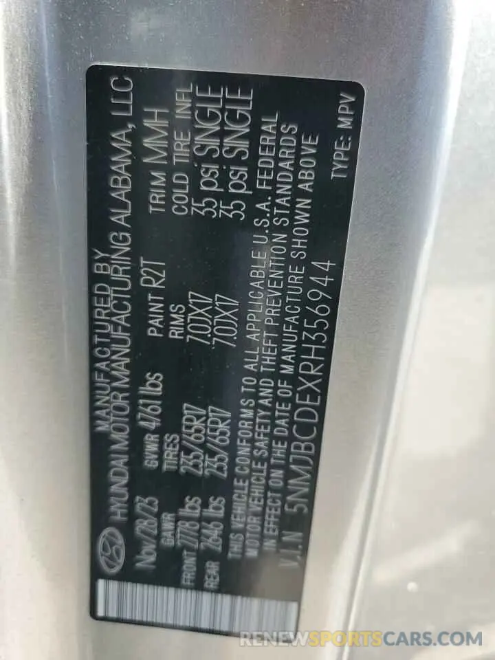 14 Photograph of a damaged car 5NMJBCDEXRH356944 HYUNDAI TUCSON 2024