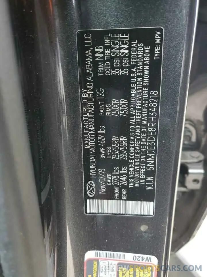 14 Photograph of a damaged car 5NMJE3DE8RH348218 HYUNDAI TUCSON 2024