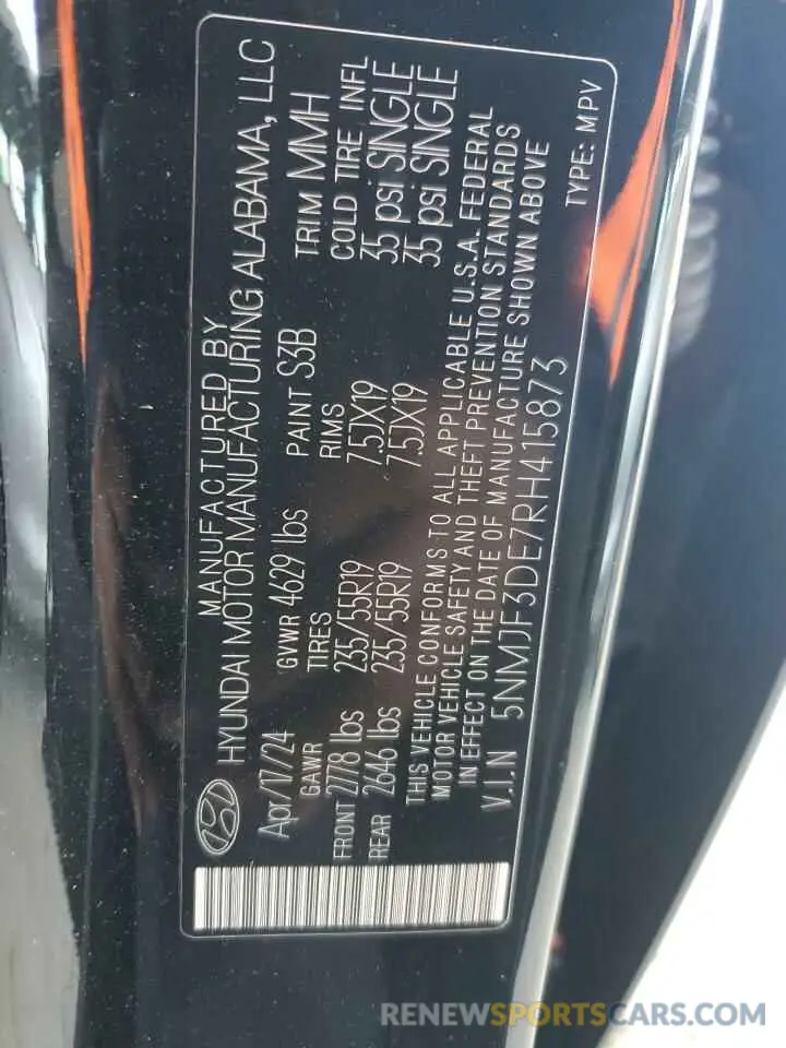 13 Photograph of a damaged car 5NMJF3DE7RH415873 HYUNDAI TUCSON 2024