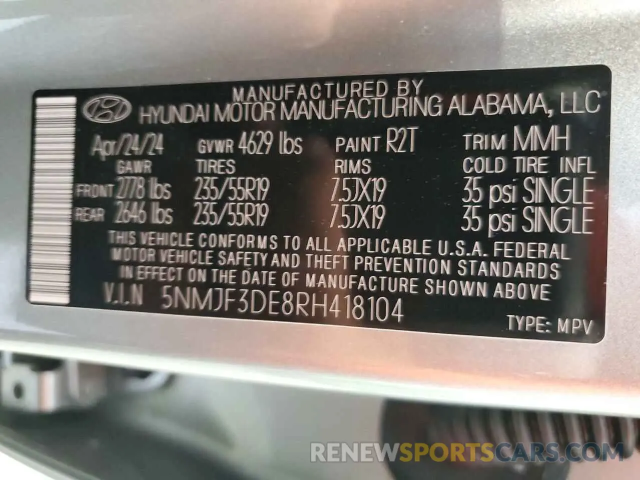 13 Photograph of a damaged car 5NMJF3DE8RH418104 HYUNDAI TUCSON 2024