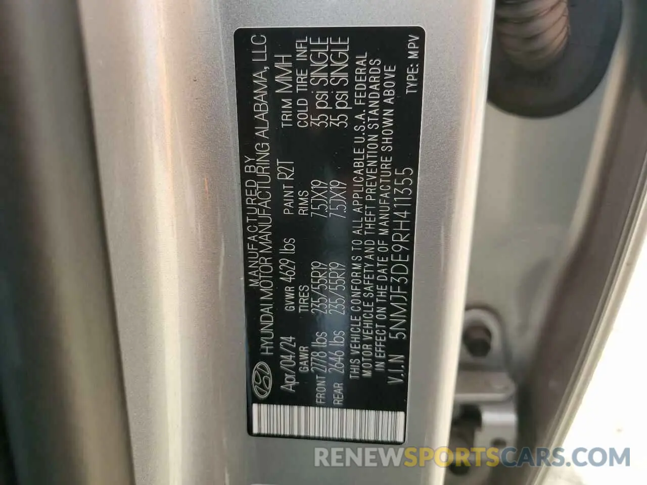 13 Photograph of a damaged car 5NMJF3DE9RH411355 HYUNDAI TUCSON 2024