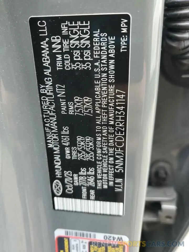 14 Photograph of a damaged car 5NMJFCDE2RH341147 HYUNDAI TUCSON 2024