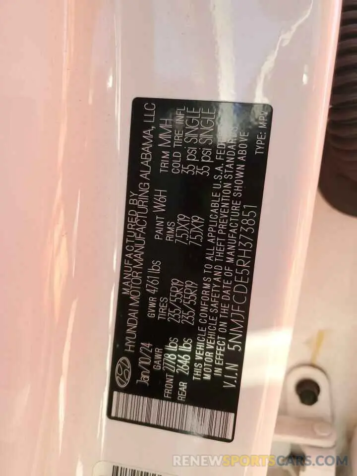 13 Photograph of a damaged car 5NMJFCDE5RH373851 HYUNDAI TUCSON 2024