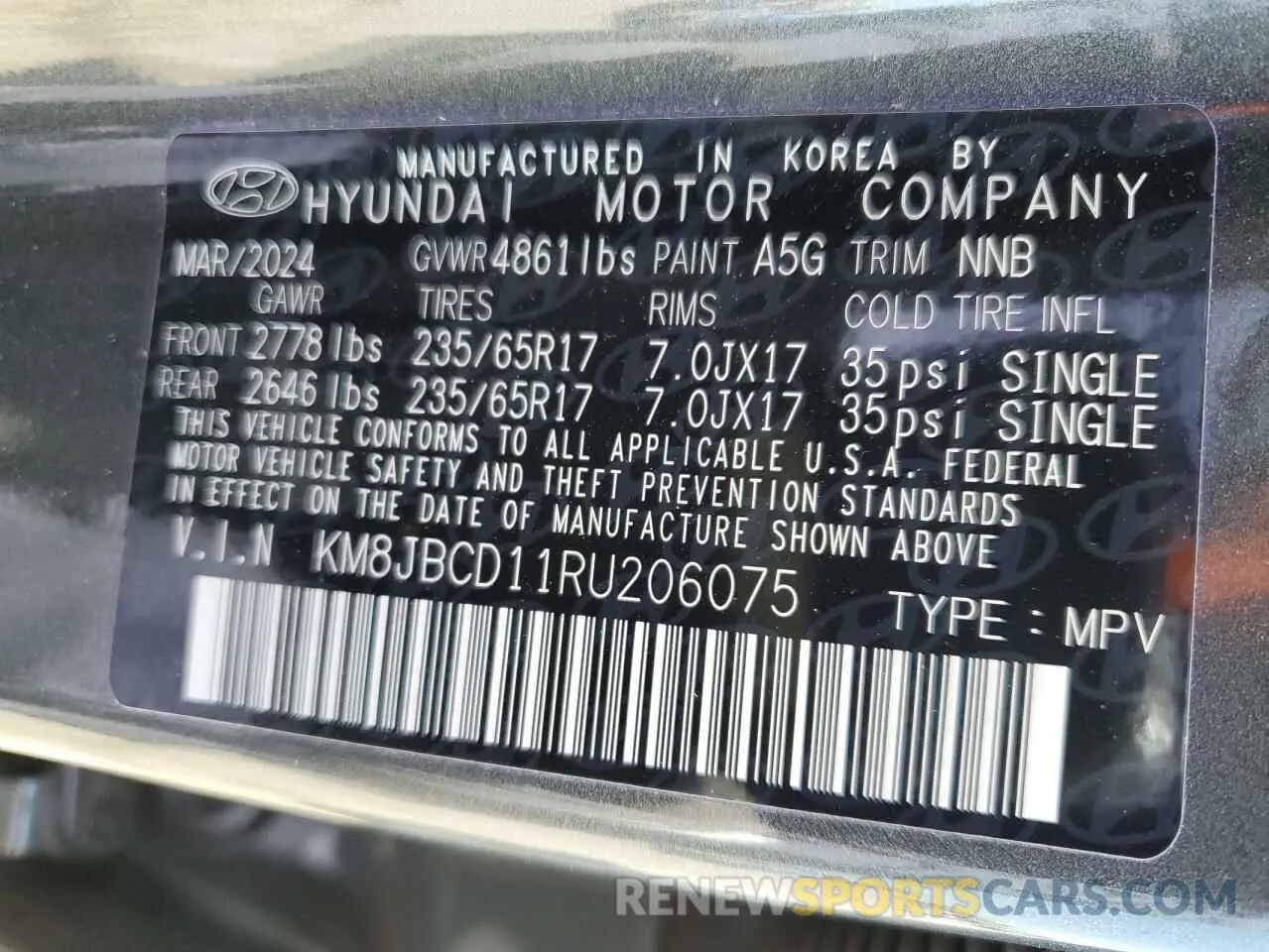 14 Photograph of a damaged car KM8JBCD11RU206075 HYUNDAI TUCSON 2024