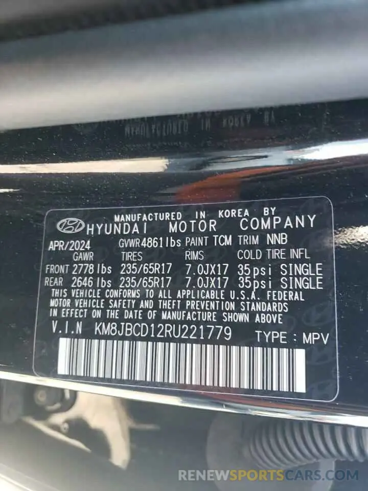 13 Photograph of a damaged car KM8JBCD12RU221779 HYUNDAI TUCSON 2024