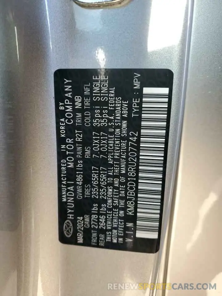 13 Photograph of a damaged car KM8JBCD18RU207742 HYUNDAI TUCSON 2024