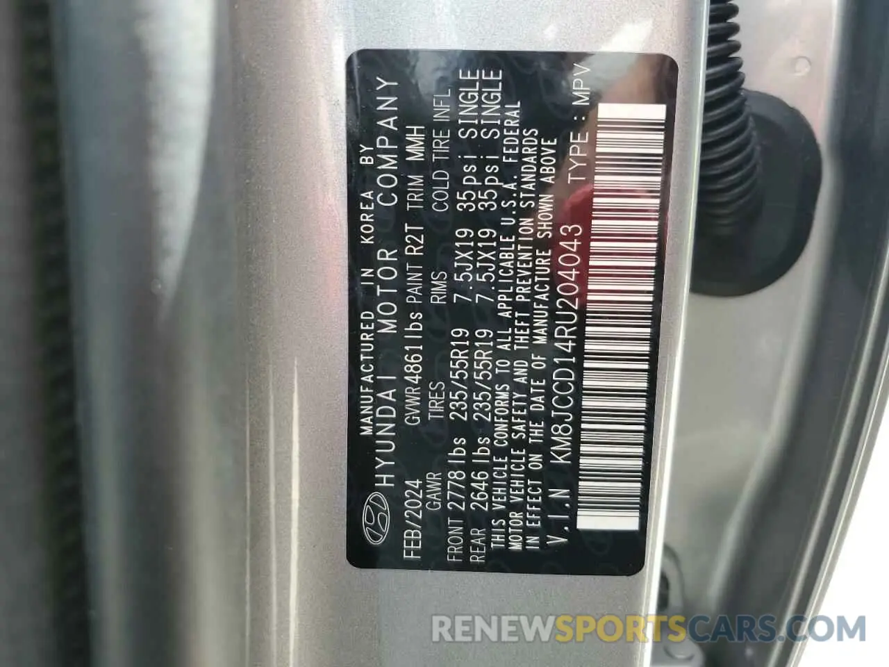 13 Photograph of a damaged car KM8JCCD14RU204043 HYUNDAI TUCSON 2024
