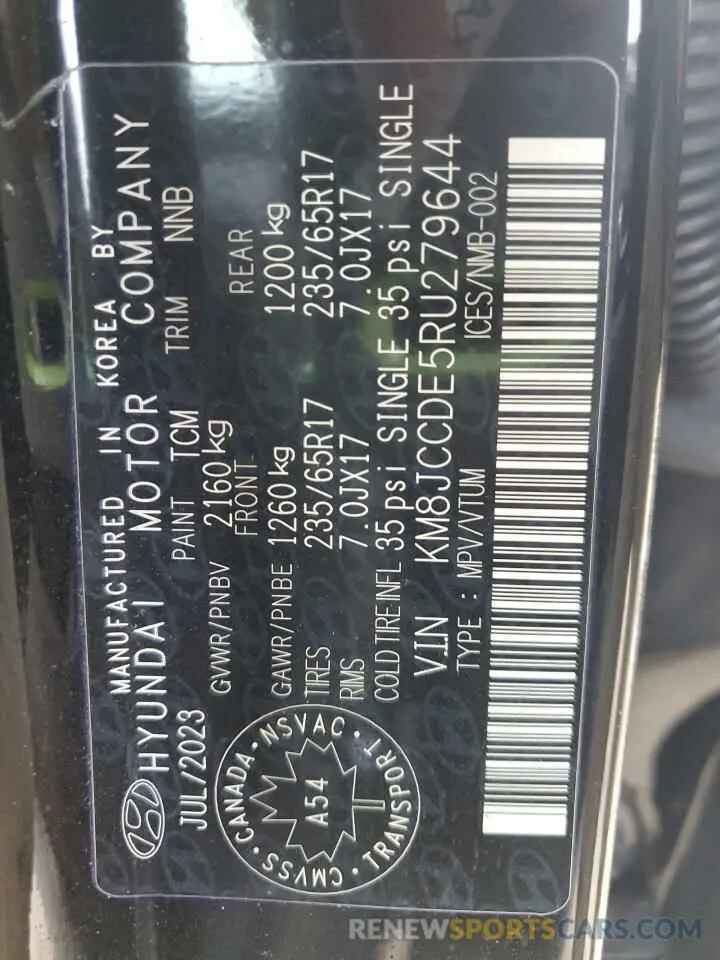 14 Photograph of a damaged car KM8JCCDE5RU279644 HYUNDAI TUCSON 2024