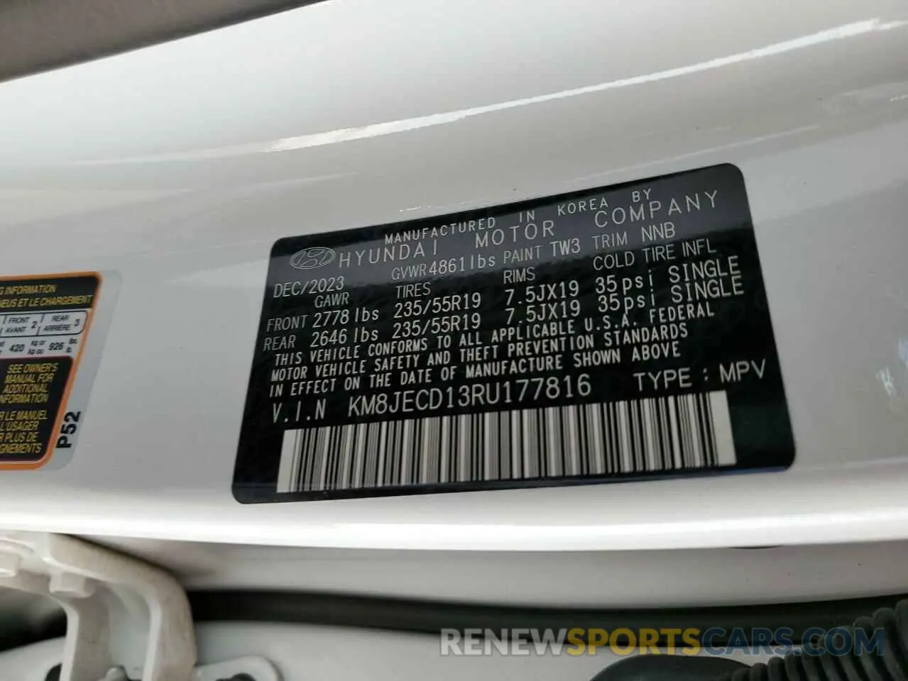 13 Photograph of a damaged car KM8JECD13RU177816 HYUNDAI TUCSON 2024