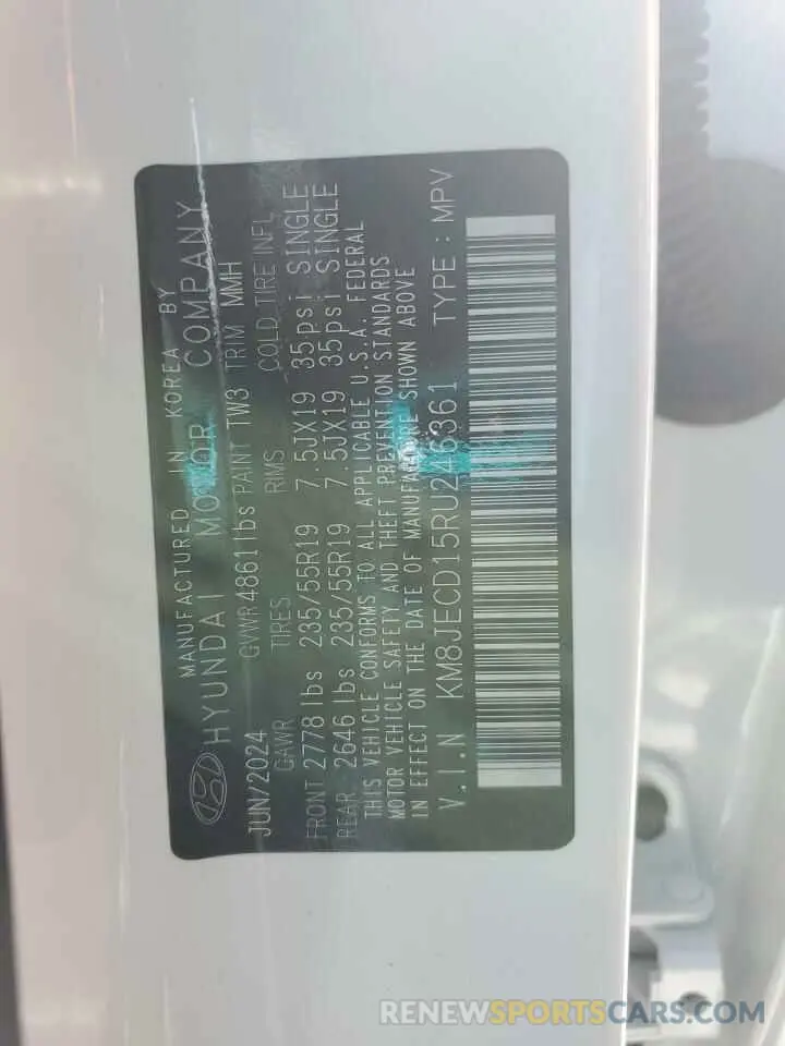 13 Photograph of a damaged car KM8JECD15RU246361 HYUNDAI TUCSON 2024