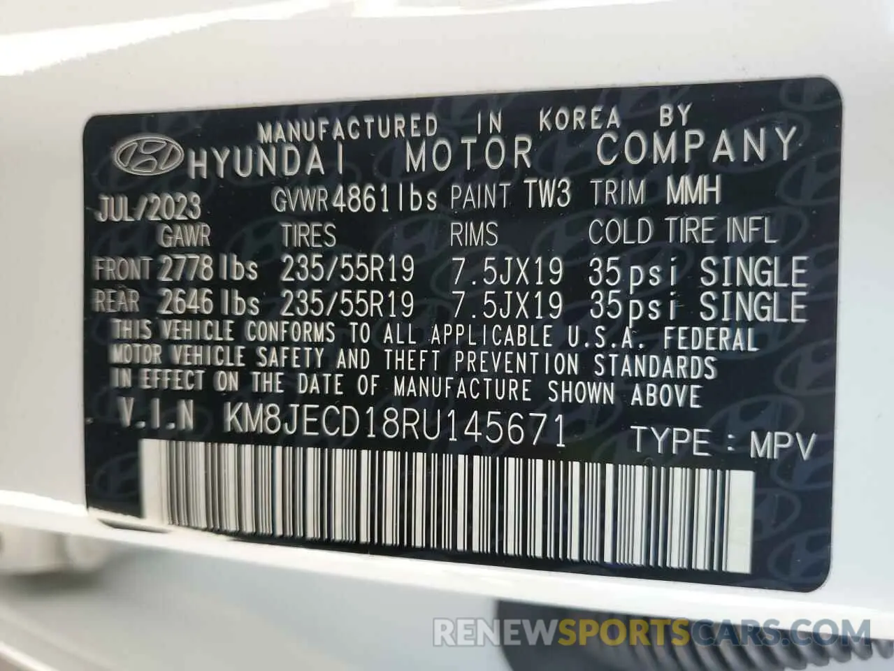 12 Photograph of a damaged car KM8JECD18RU145671 HYUNDAI TUCSON 2024