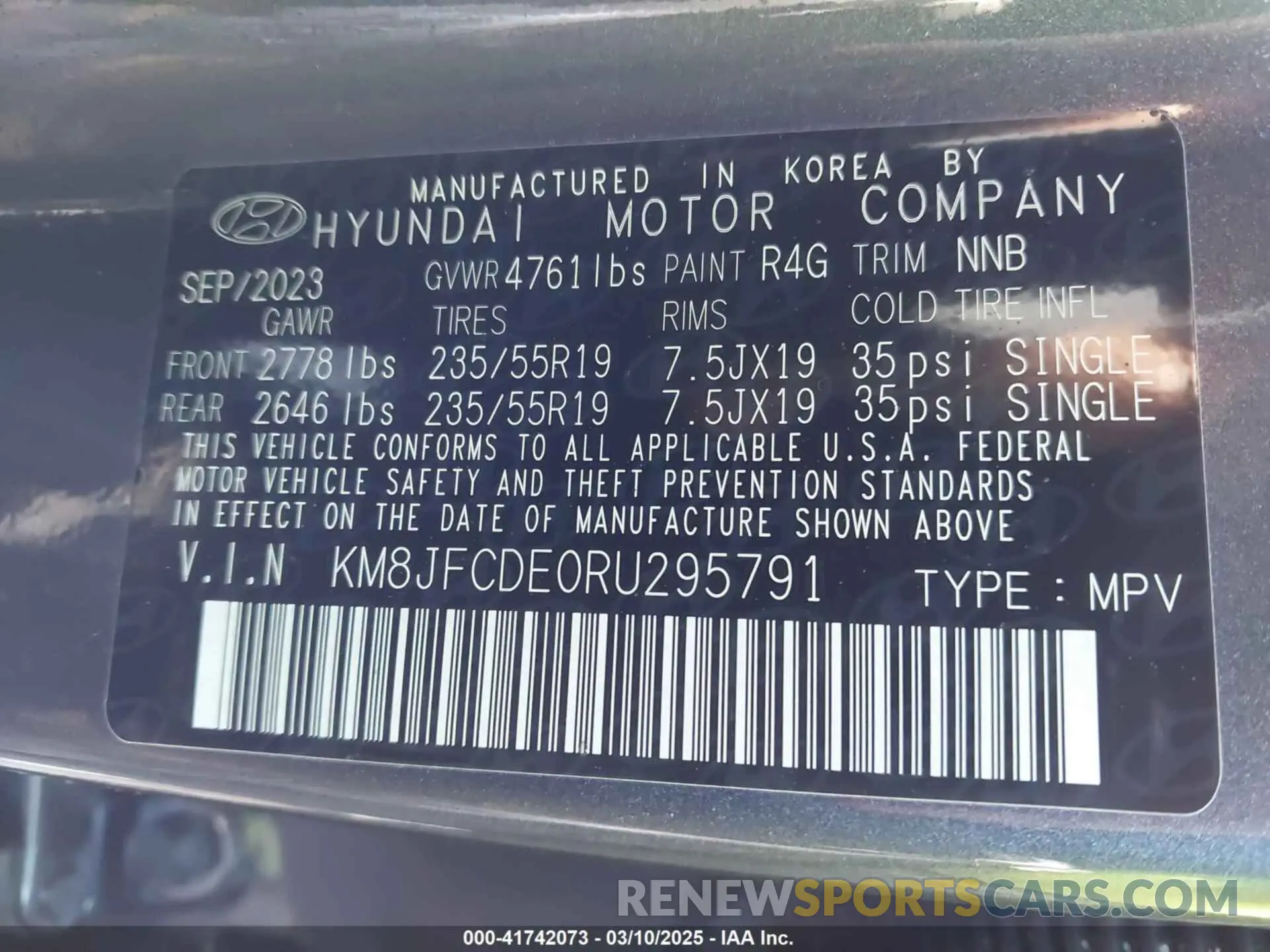 9 Photograph of a damaged car KM8JFCDE0RU295791 HYUNDAI TUCSON 2024
