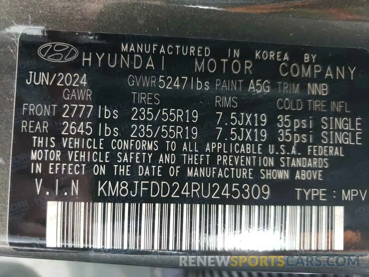14 Photograph of a damaged car KM8JFDD24RU245309 HYUNDAI TUCSON 2024