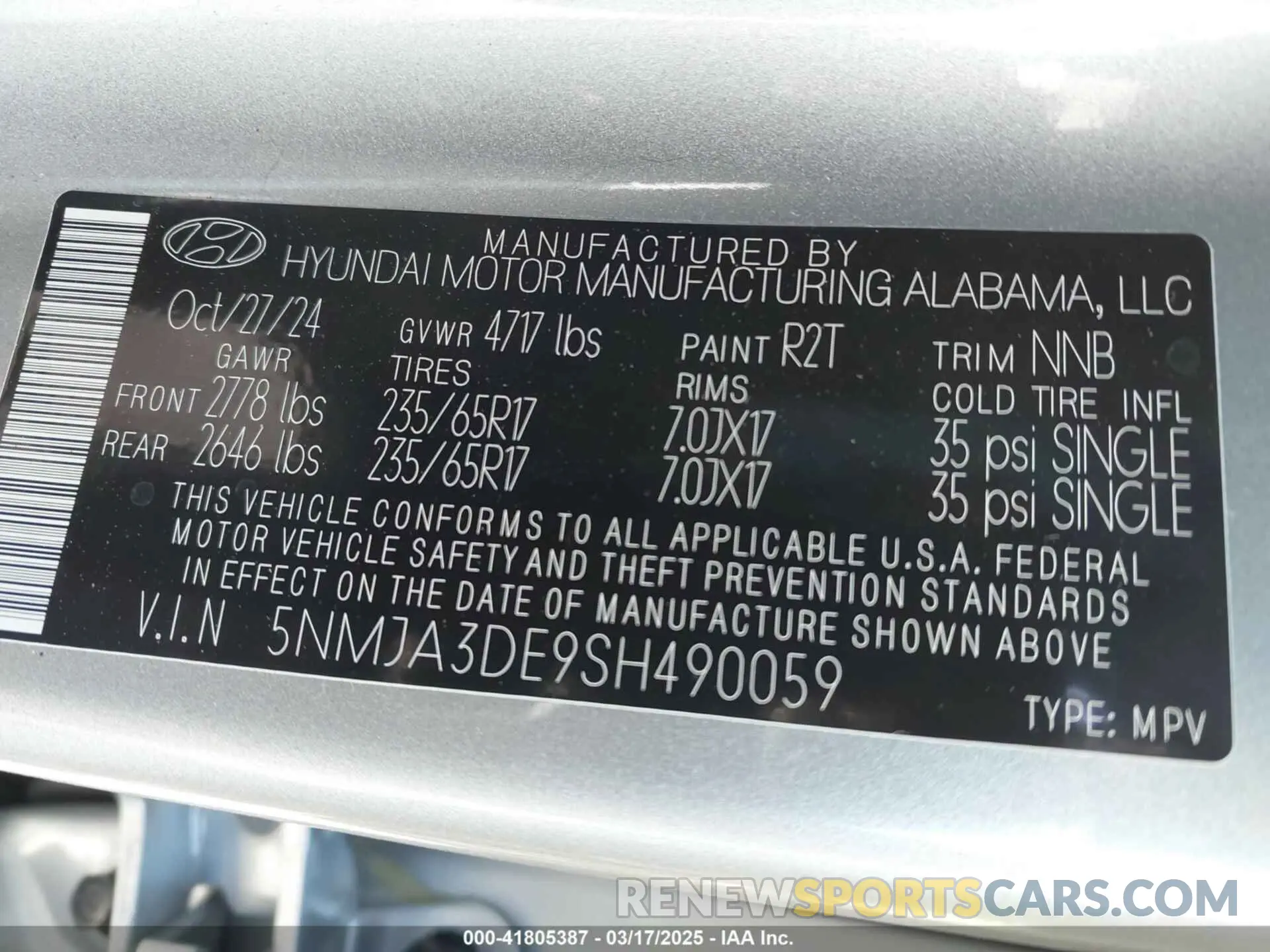 9 Photograph of a damaged car 5NMJA3DE9SH490059 HYUNDAI TUCSON 2025