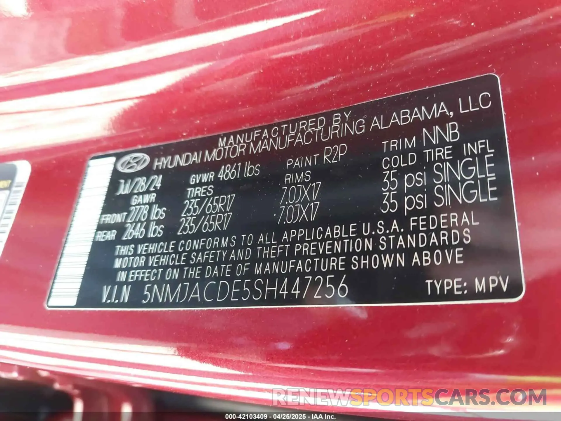 9 Photograph of a damaged car 5NMJACDE5SH447256 HYUNDAI TUCSON 2025