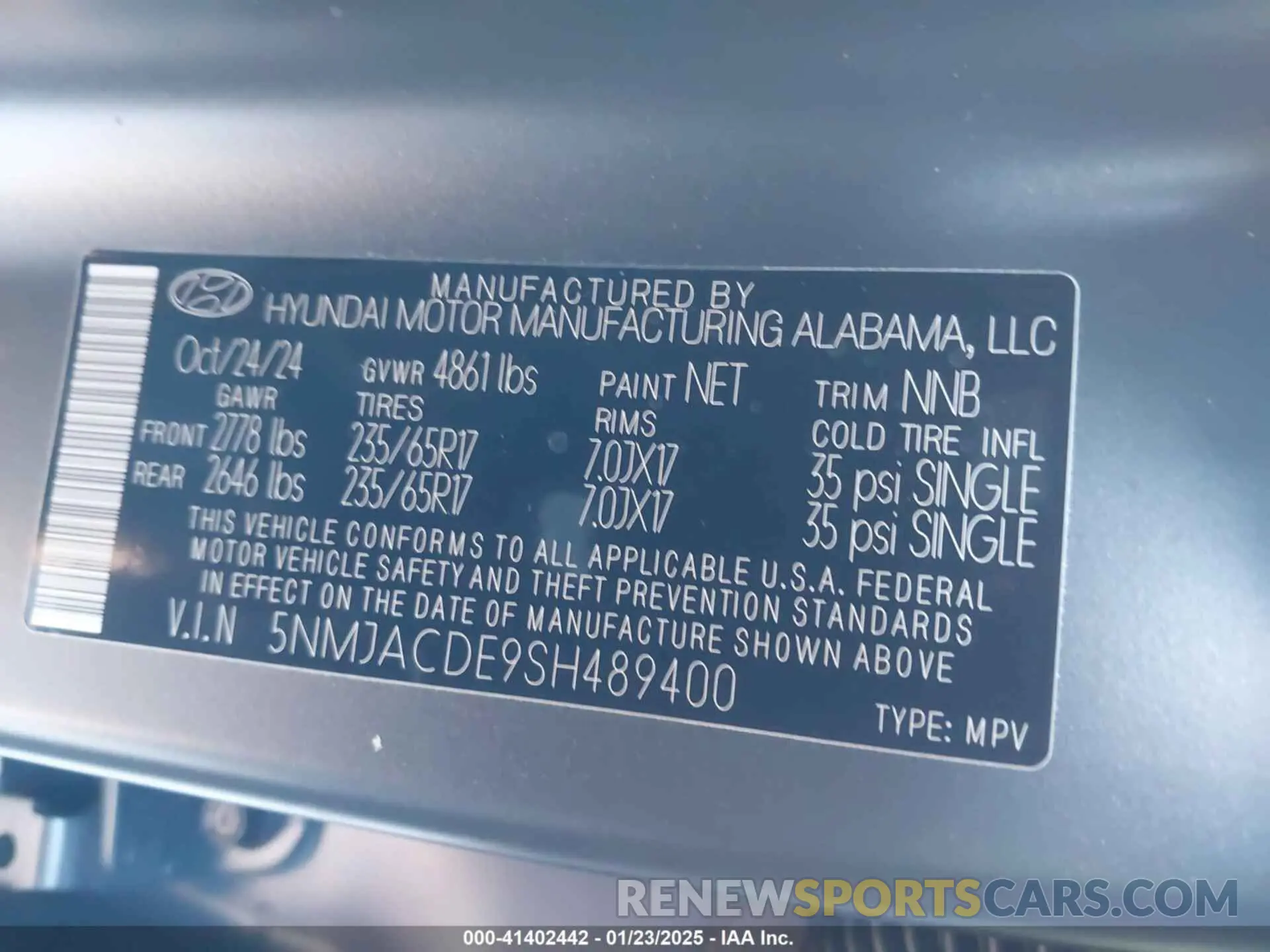 9 Photograph of a damaged car 5NMJACDE9SH489400 HYUNDAI TUCSON 2025