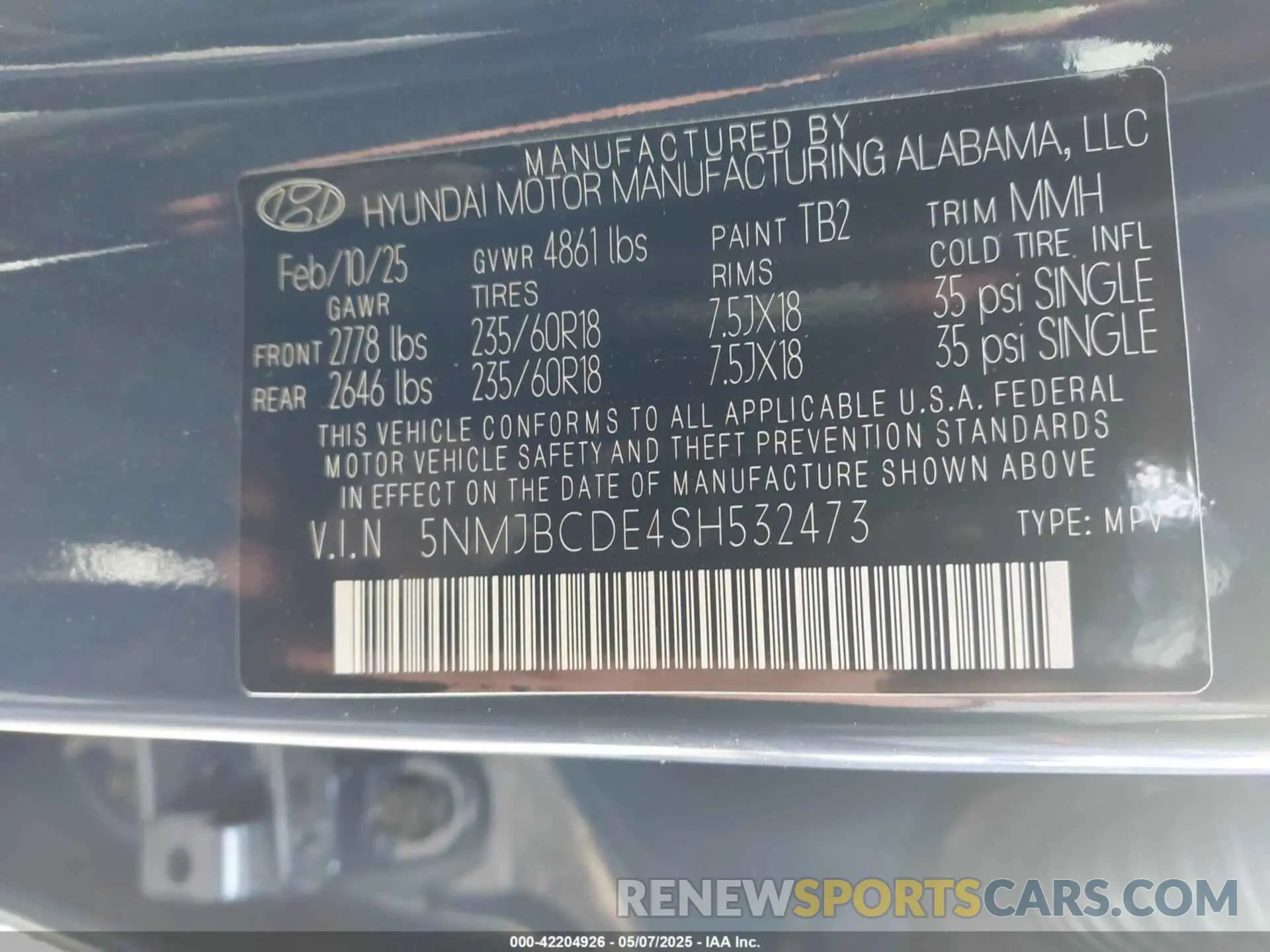 9 Photograph of a damaged car 5NMJBCDE4SH532473 HYUNDAI TUCSON 2025