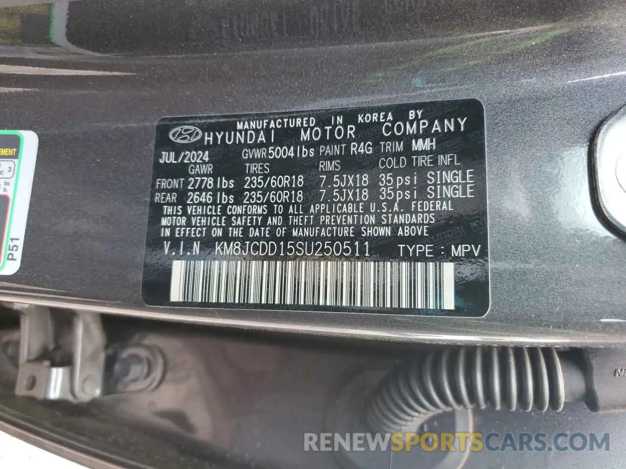 14 Photograph of a damaged car KM8JCDD15SU250511 HYUNDAI TUCSON 2025