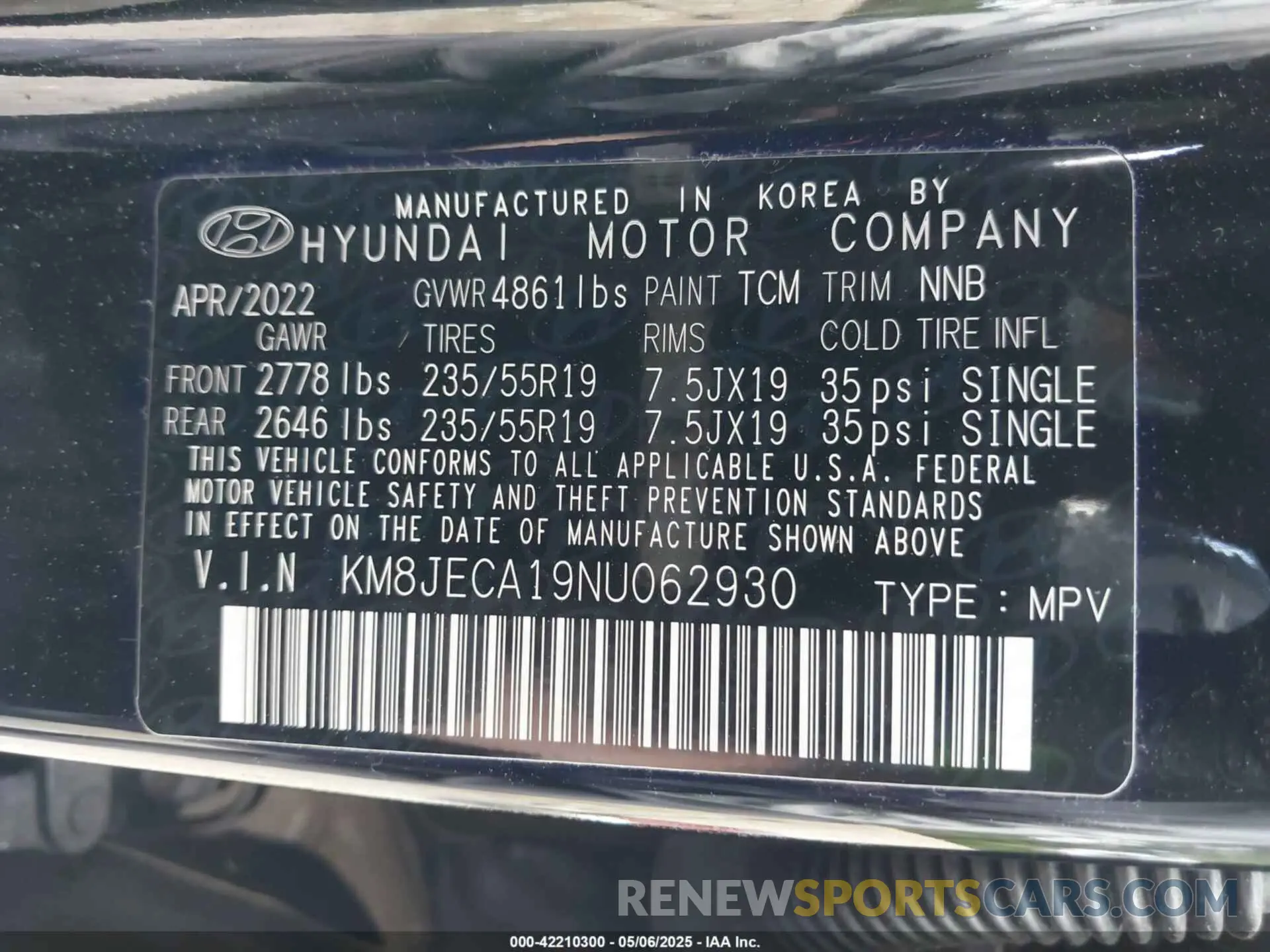 9 Photograph of a damaged car KM8JECA19NU062930 HYUNDAI TUCSON HYBRID 2022