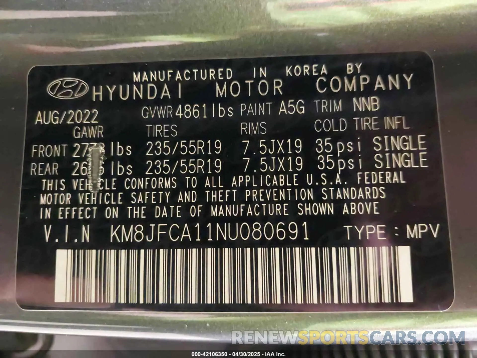 9 Photograph of a damaged car KM8JFCA11NU080691 HYUNDAI TUCSON HYBRID 2022