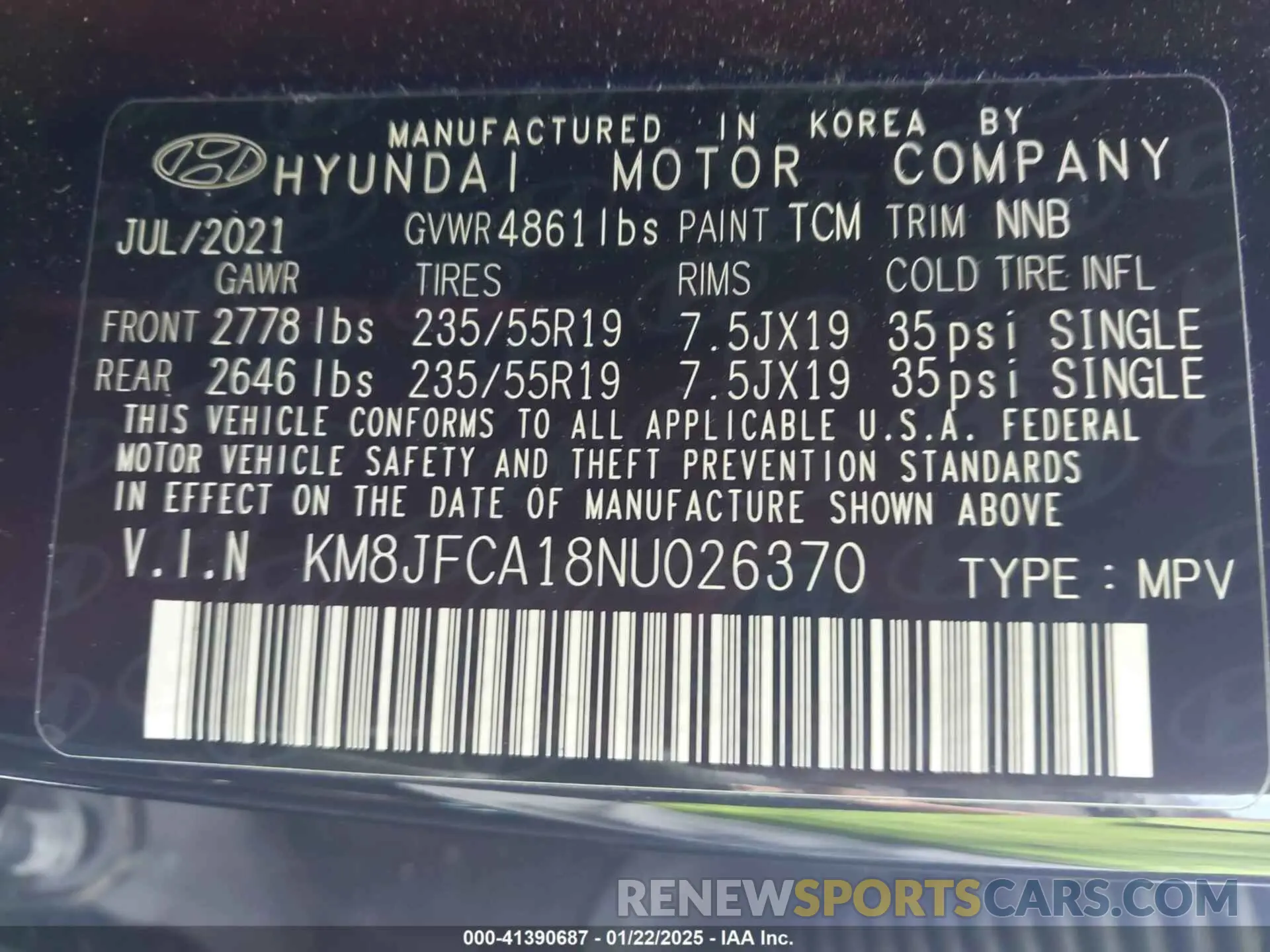9 Photograph of a damaged car KM8JFCA18NU026370 HYUNDAI TUCSON HYBRID 2022