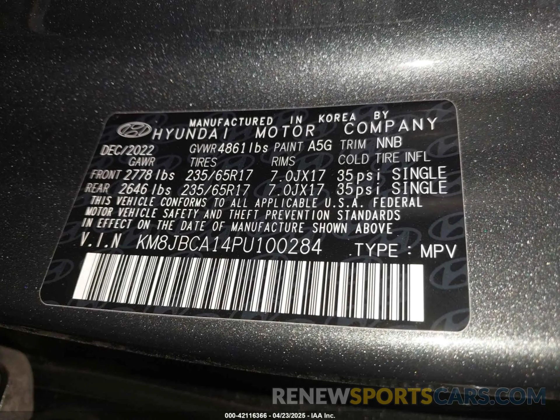 9 Photograph of a damaged car KM8JBCA14PU100284 HYUNDAI TUCSON HYBRID 2023