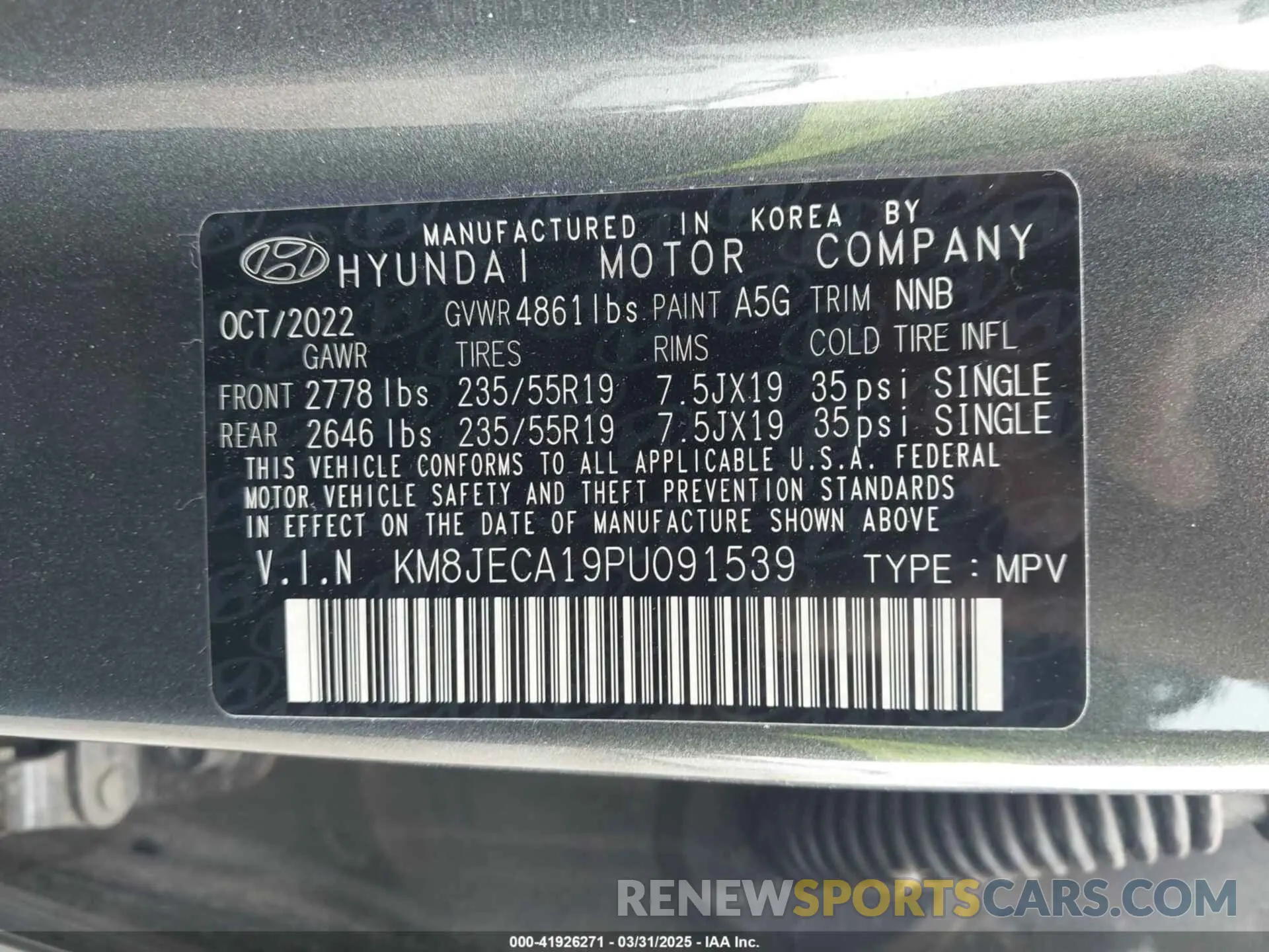 9 Photograph of a damaged car KM8JECA19PU091539 HYUNDAI TUCSON HYBRID 2023