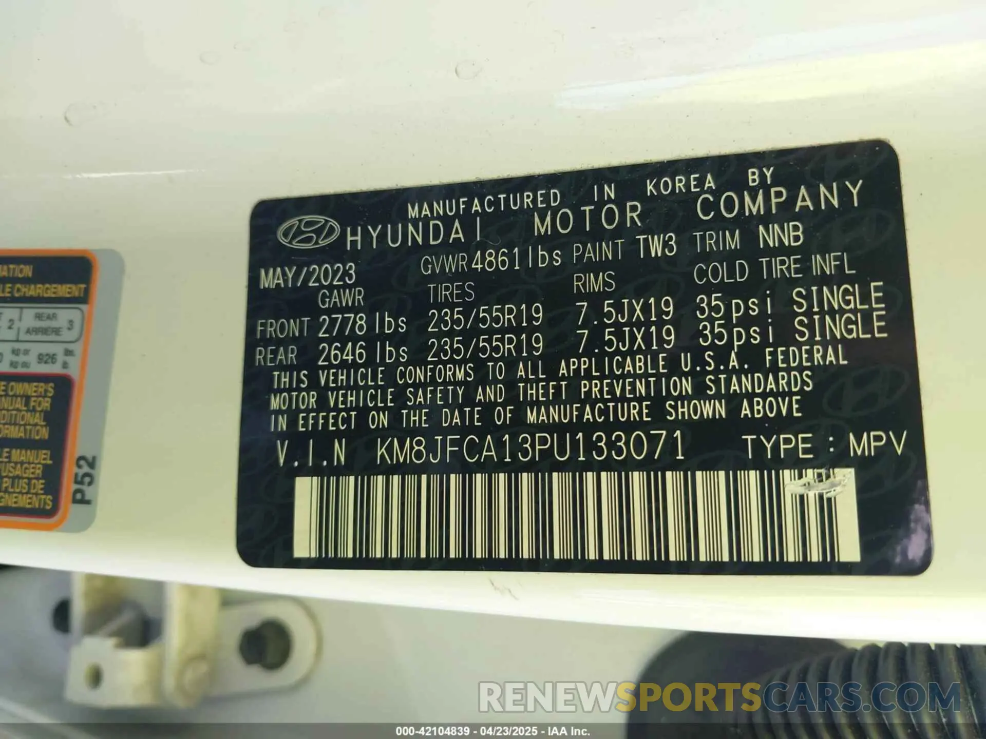 9 Photograph of a damaged car KM8JFCA13PU133071 HYUNDAI TUCSON HYBRID 2023