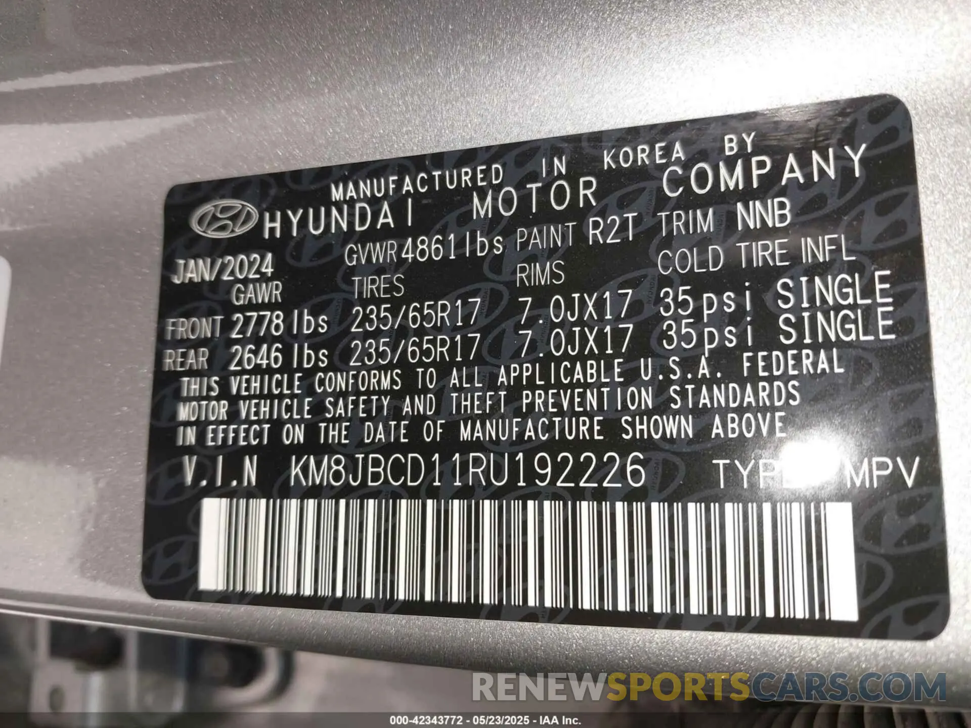 9 Photograph of a damaged car KM8JBCD11RU192226 HYUNDAI TUCSON HYBRID 2024