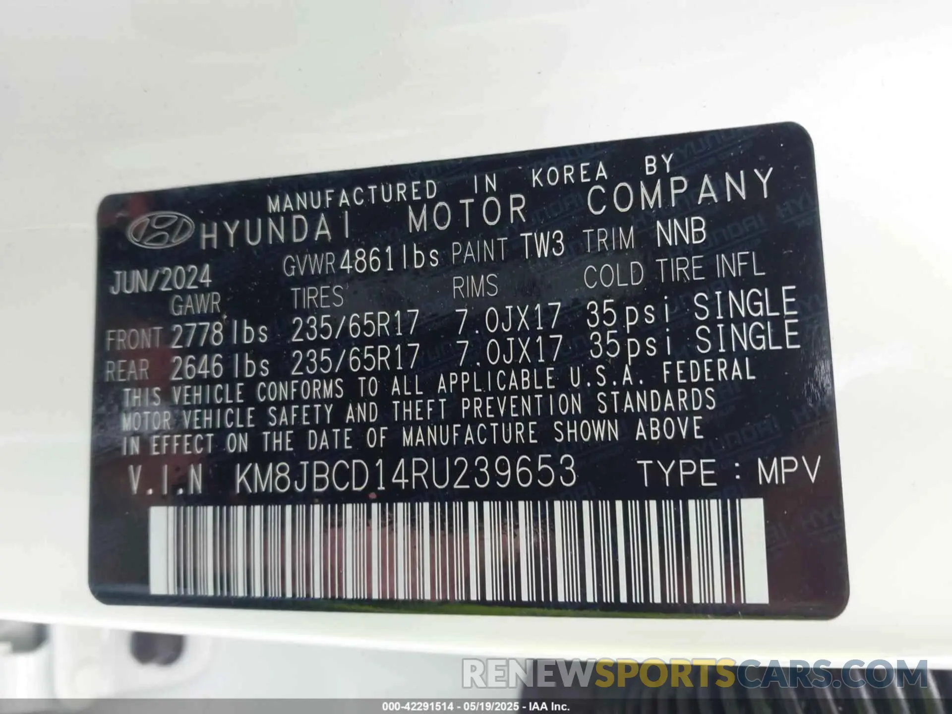 9 Photograph of a damaged car KM8JBCD14RU239653 HYUNDAI TUCSON HYBRID 2024