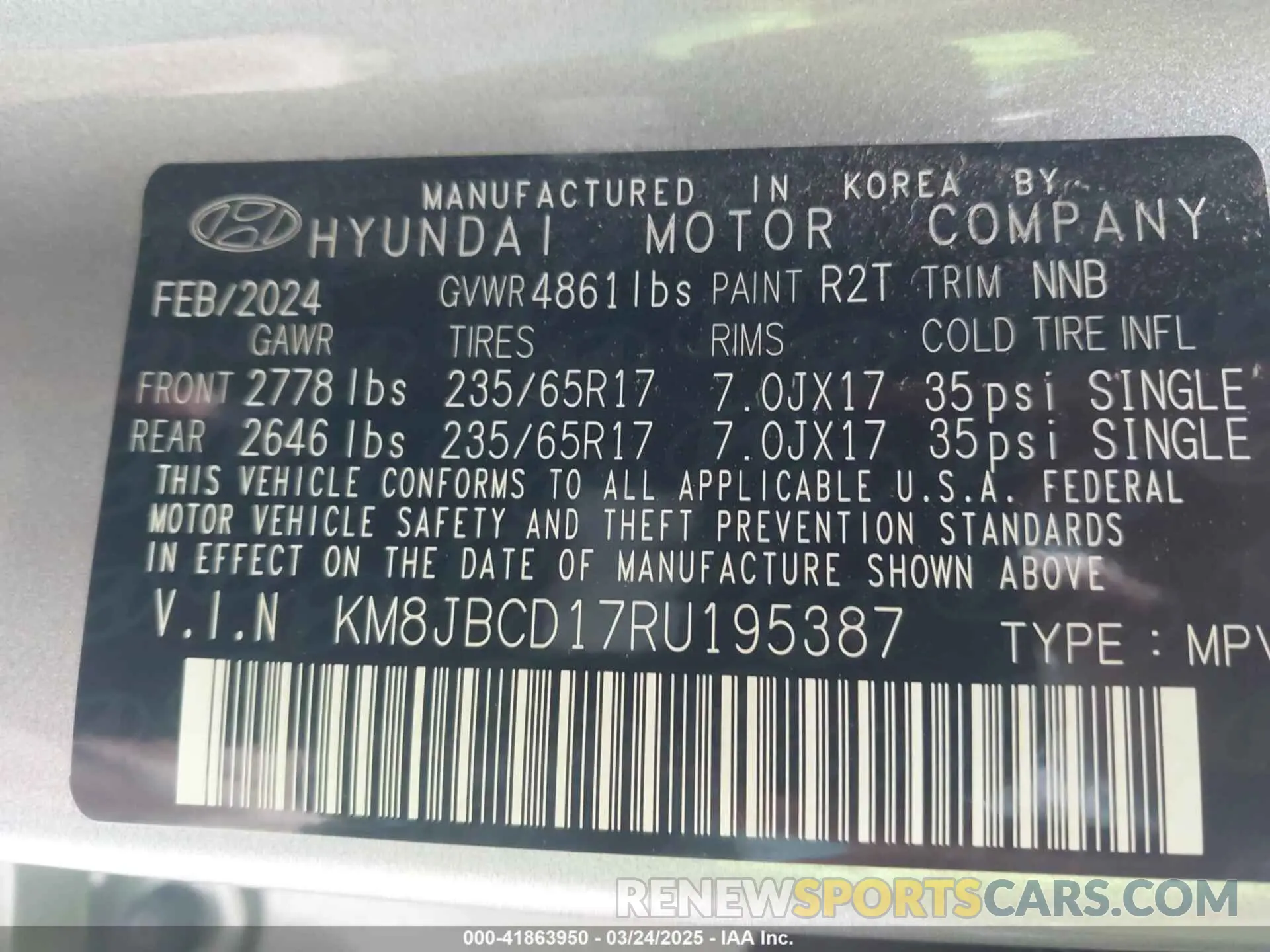 9 Photograph of a damaged car KM8JBCD17RU195387 HYUNDAI TUCSON HYBRID 2024