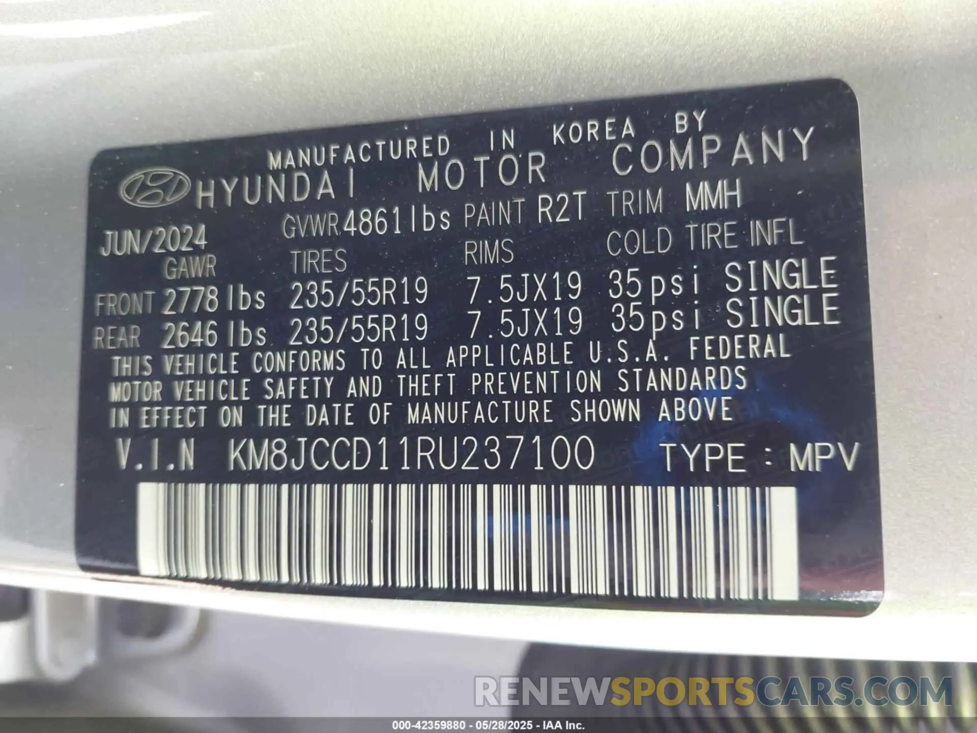 9 Photograph of a damaged car KM8JCCD11RU237100 HYUNDAI TUCSON HYBRID 2024