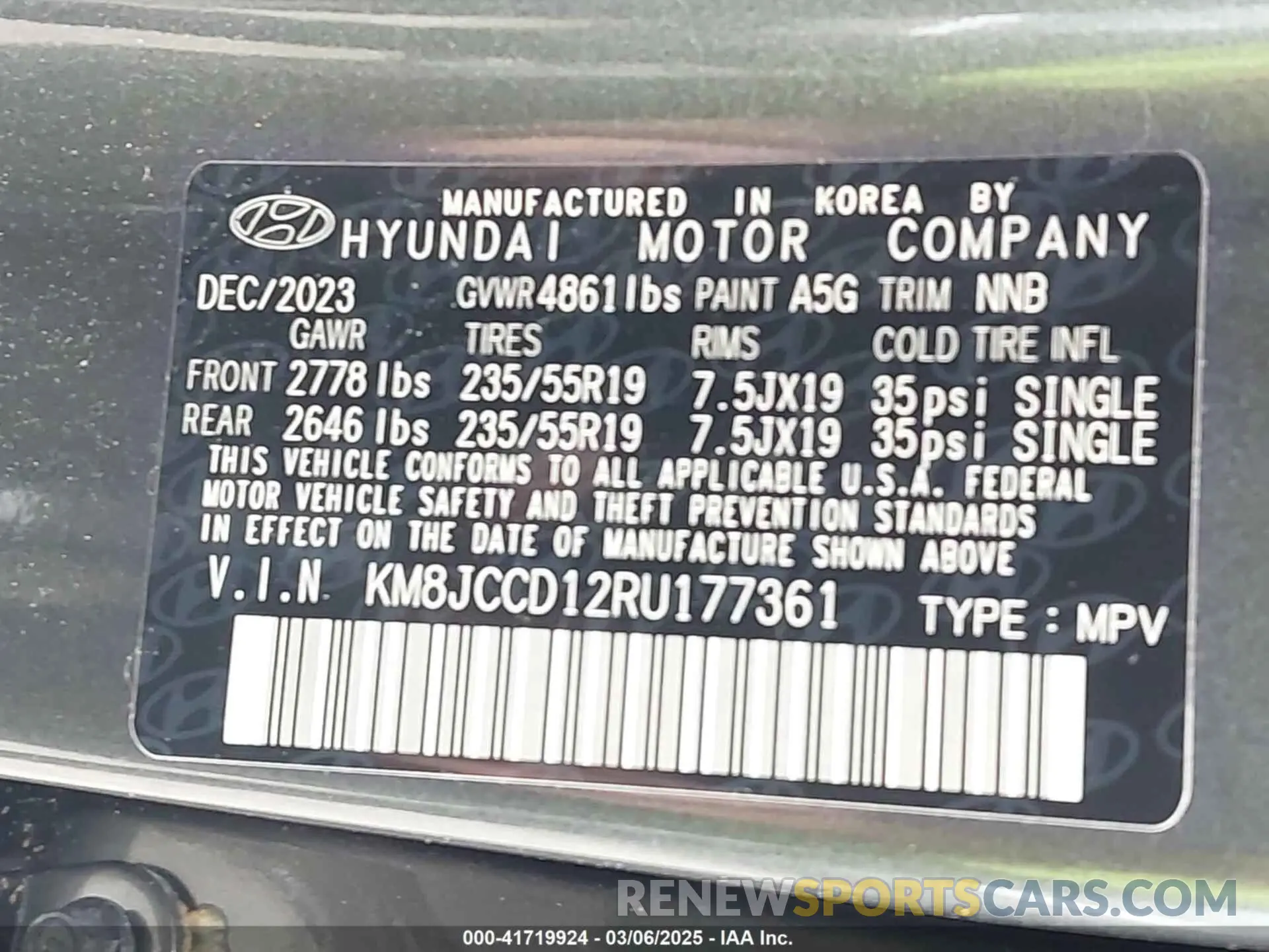 9 Photograph of a damaged car KM8JCCD12RU177361 HYUNDAI TUCSON HYBRID 2024