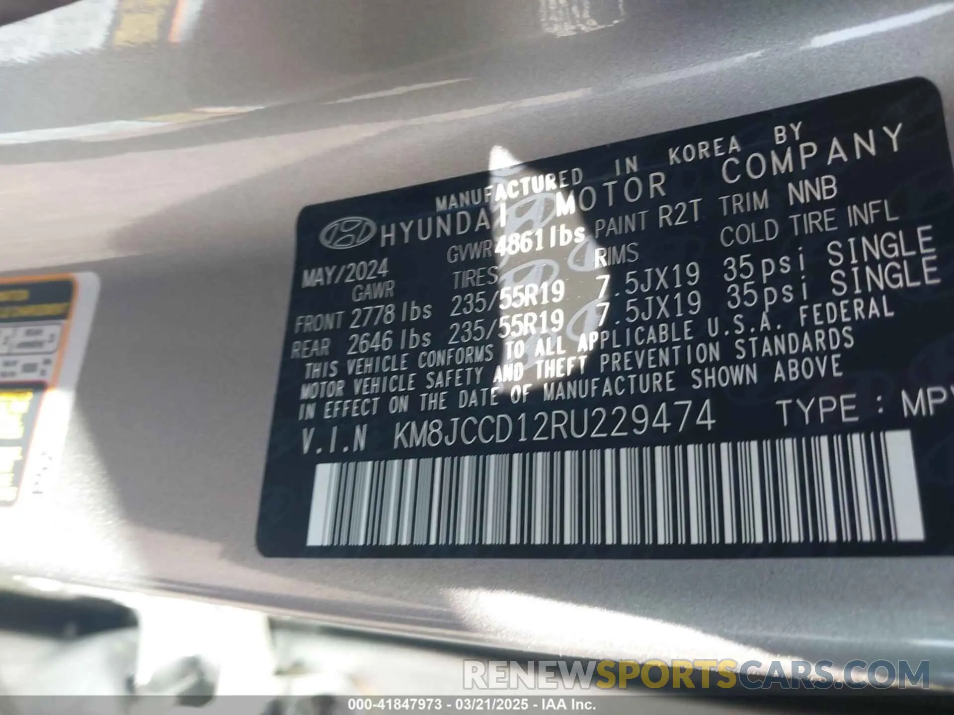 9 Photograph of a damaged car KM8JCCD12RU229474 HYUNDAI TUCSON HYBRID 2024