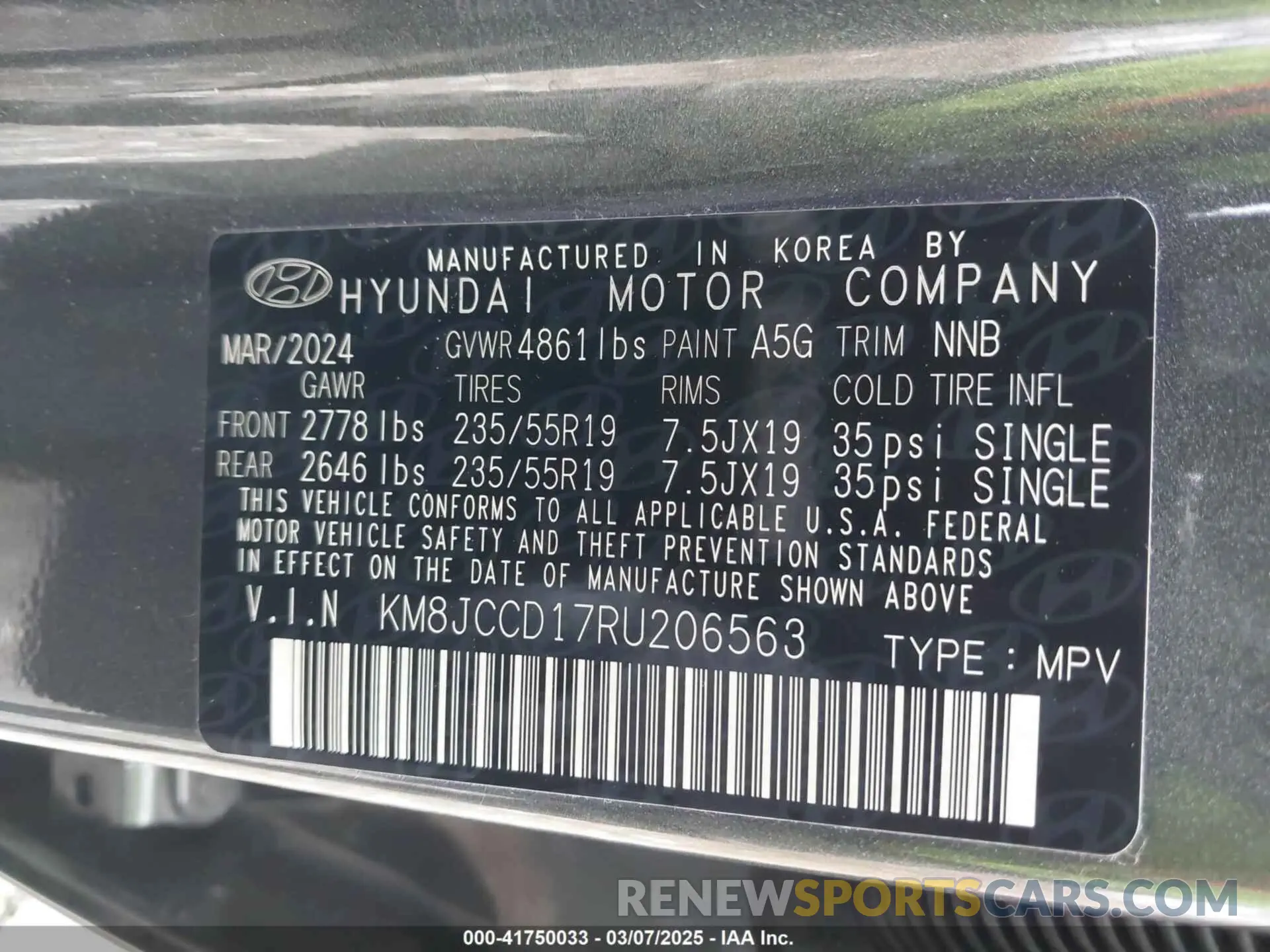 9 Photograph of a damaged car KM8JCCD17RU206563 HYUNDAI TUCSON HYBRID 2024