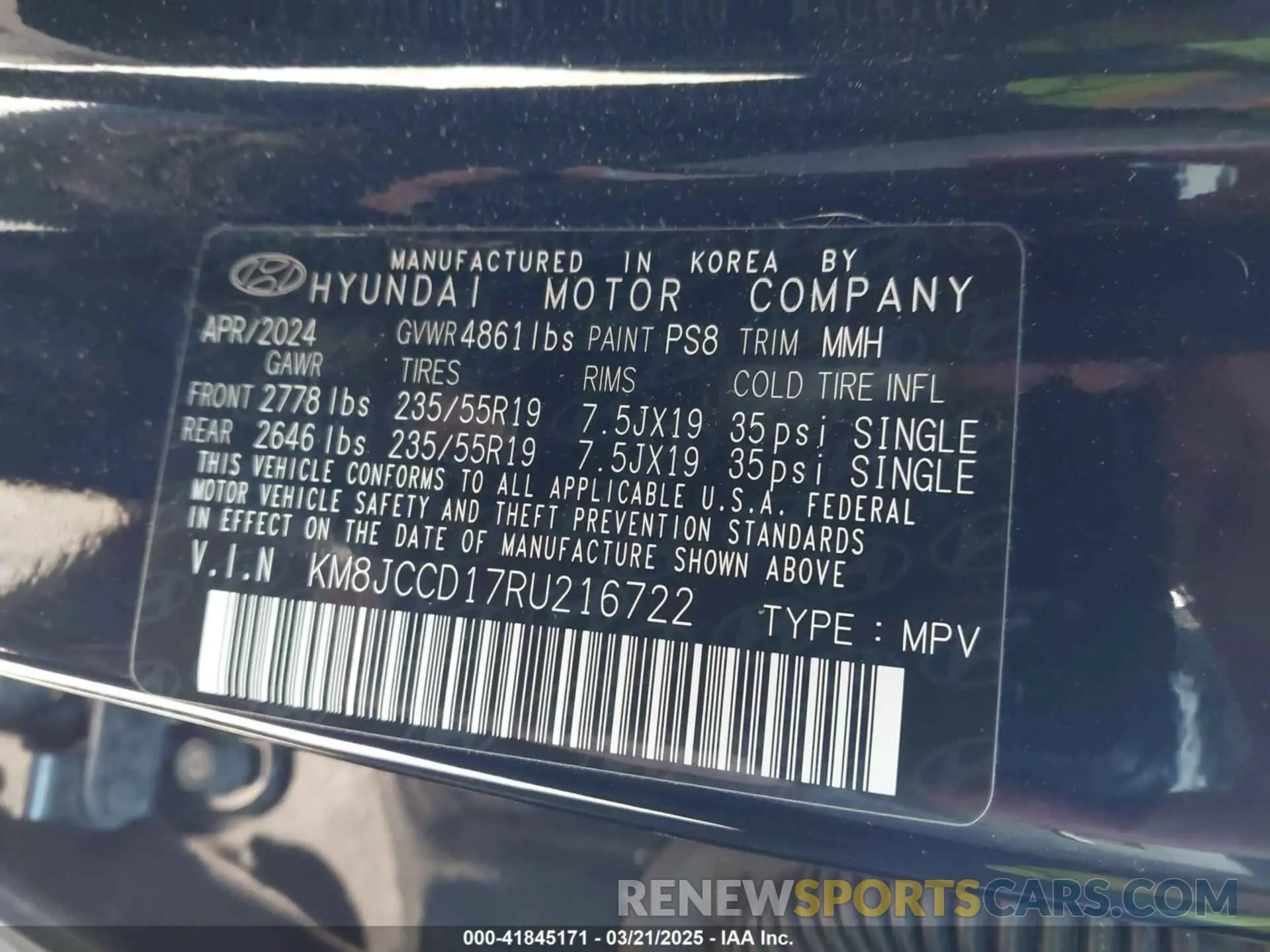 9 Photograph of a damaged car KM8JCCD17RU216722 HYUNDAI TUCSON HYBRID 2024