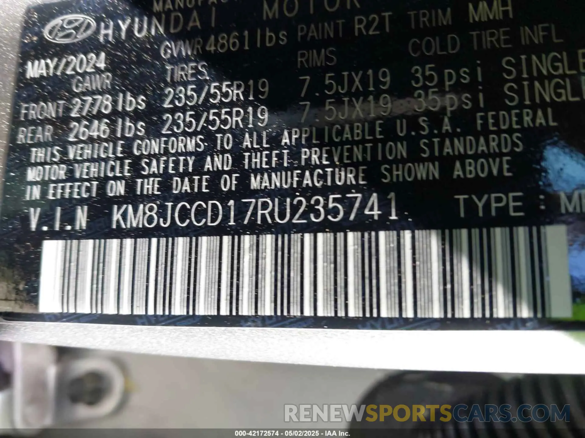 9 Photograph of a damaged car KM8JCCD17RU235741 HYUNDAI TUCSON HYBRID 2024