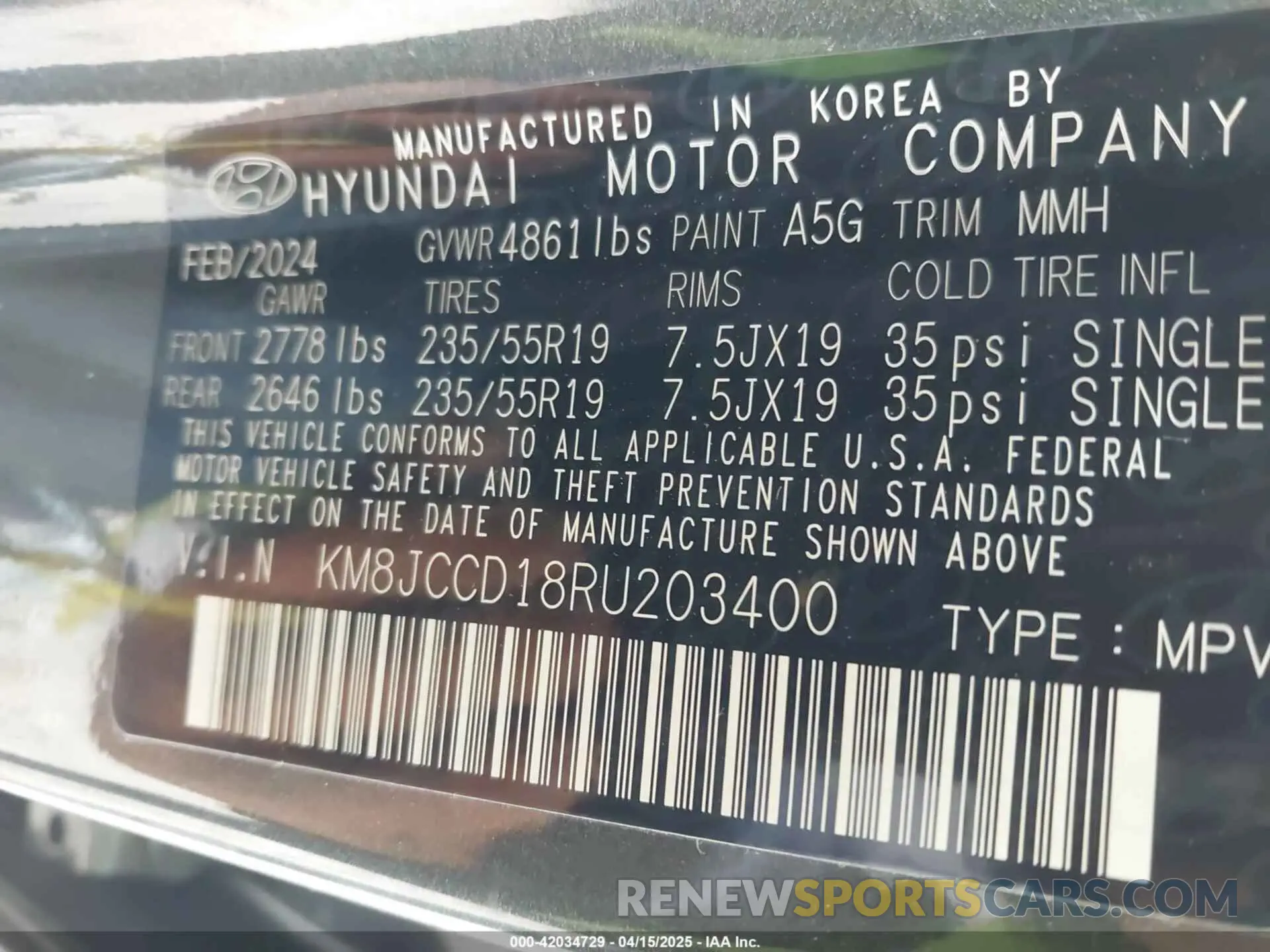 9 Photograph of a damaged car KM8JCCD18RU203400 HYUNDAI TUCSON HYBRID 2024