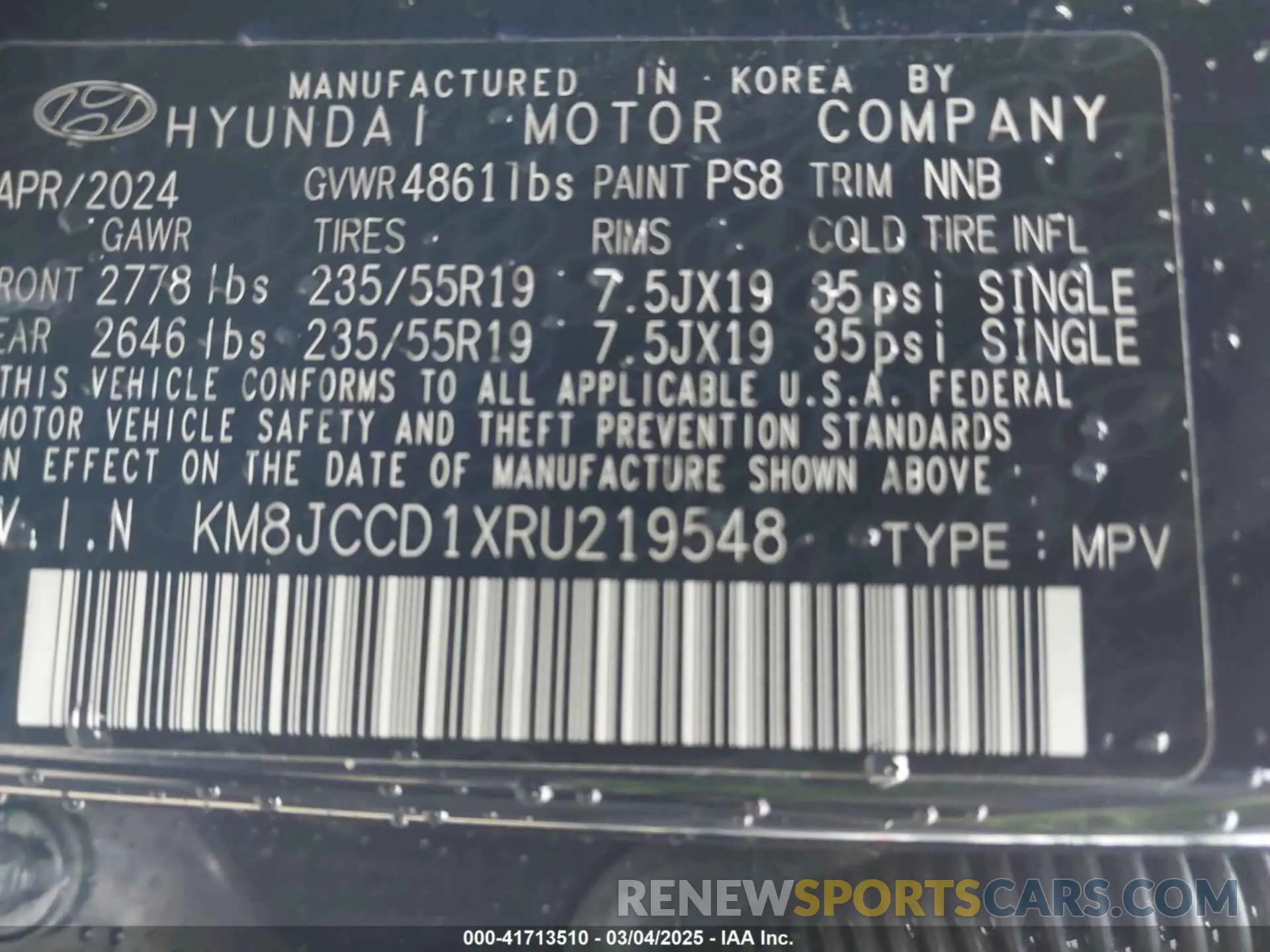 9 Photograph of a damaged car KM8JCCD1XRU219548 HYUNDAI TUCSON HYBRID 2024
